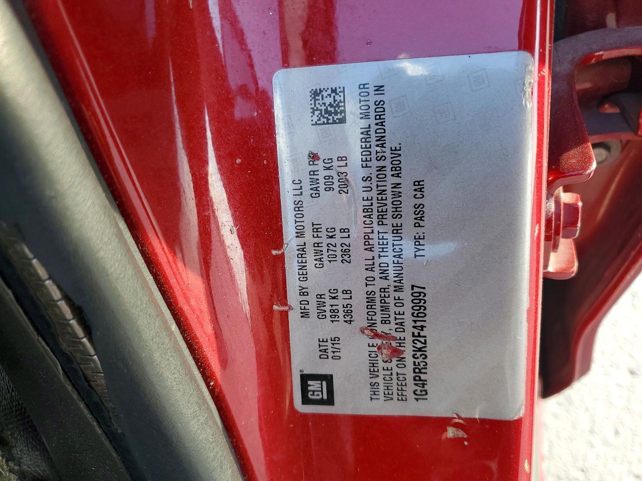 2015 Buick Verano Convenience Red vin: 1G4PR5SK2F4169997