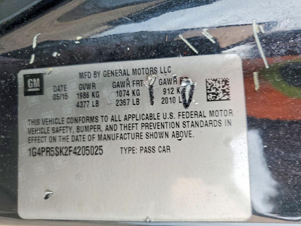 2015 Buick Verano Convenience Black vin: 1G4PR5SK2F4205025