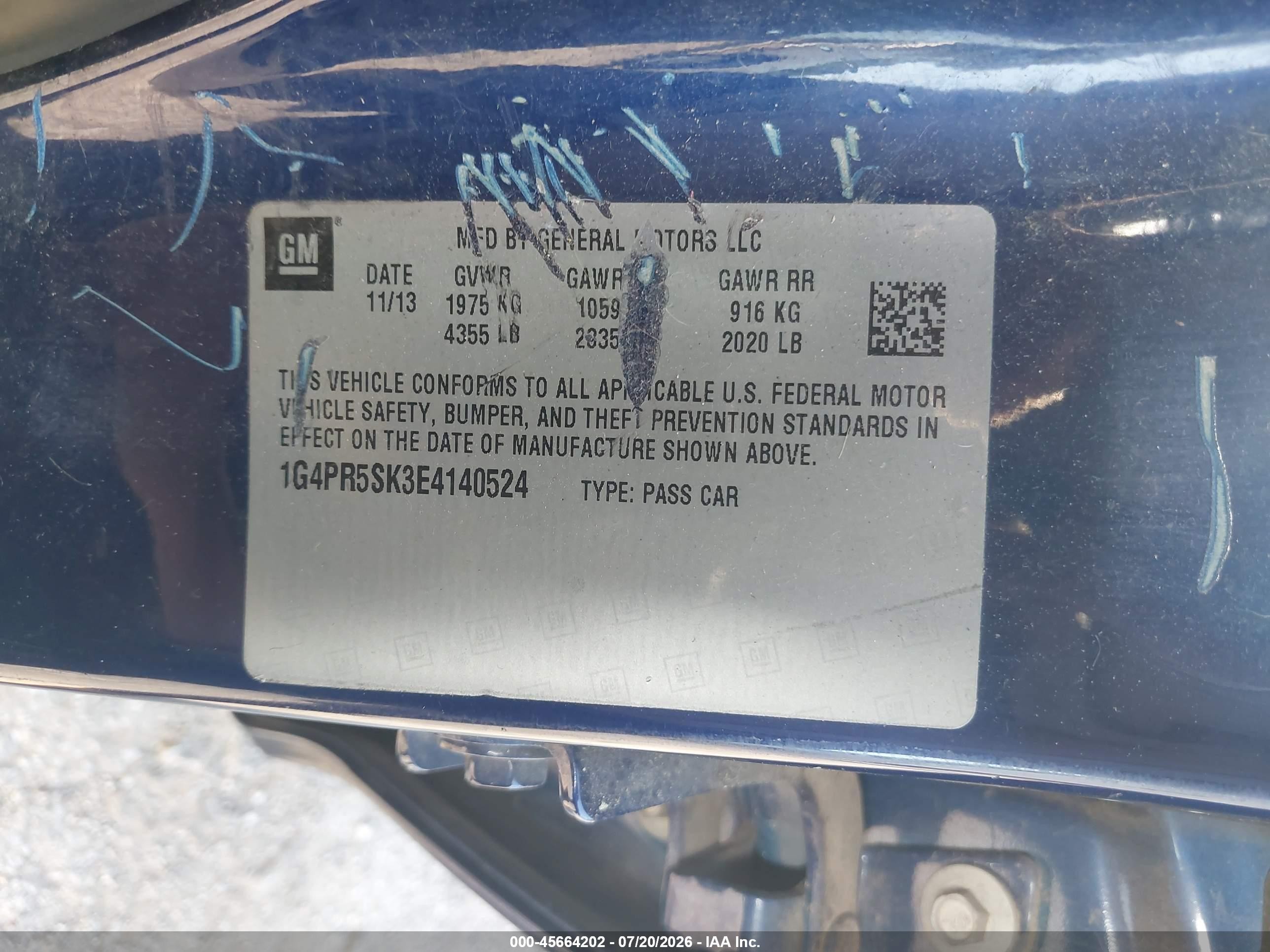 2014 Buick Verano Convenience Group Blue vin: 1G4PR5SK3E4140524