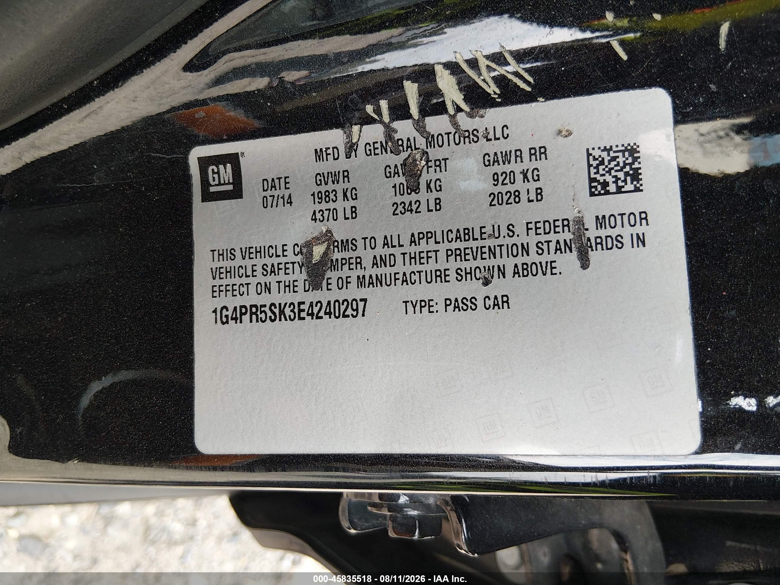 2014 Buick Verano Convenience Group Black vin: 1G4PR5SK3E4240297