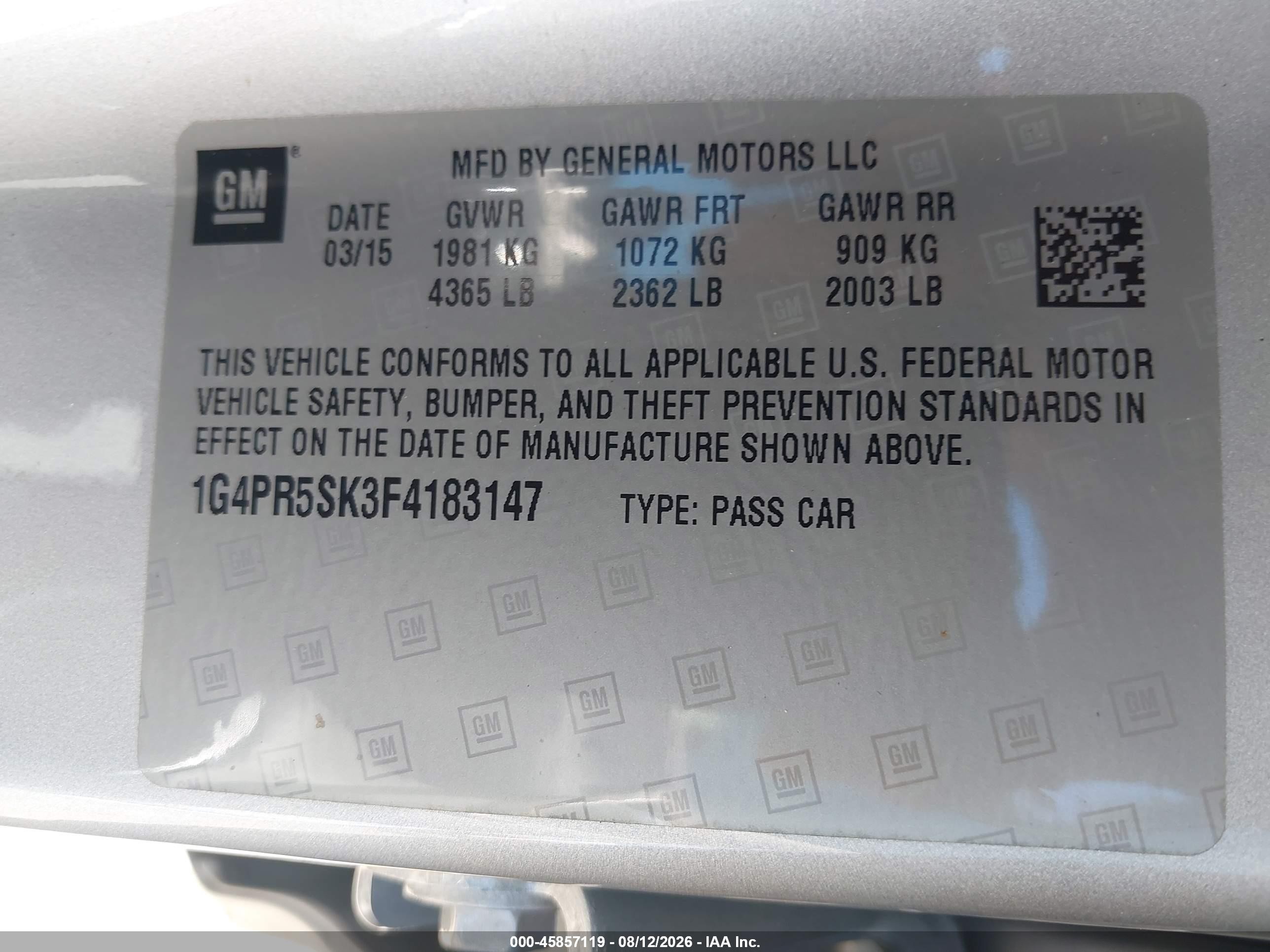 2015 Buick Verano Convenience Group Серебряный vin: 1G4PR5SK3F4183147