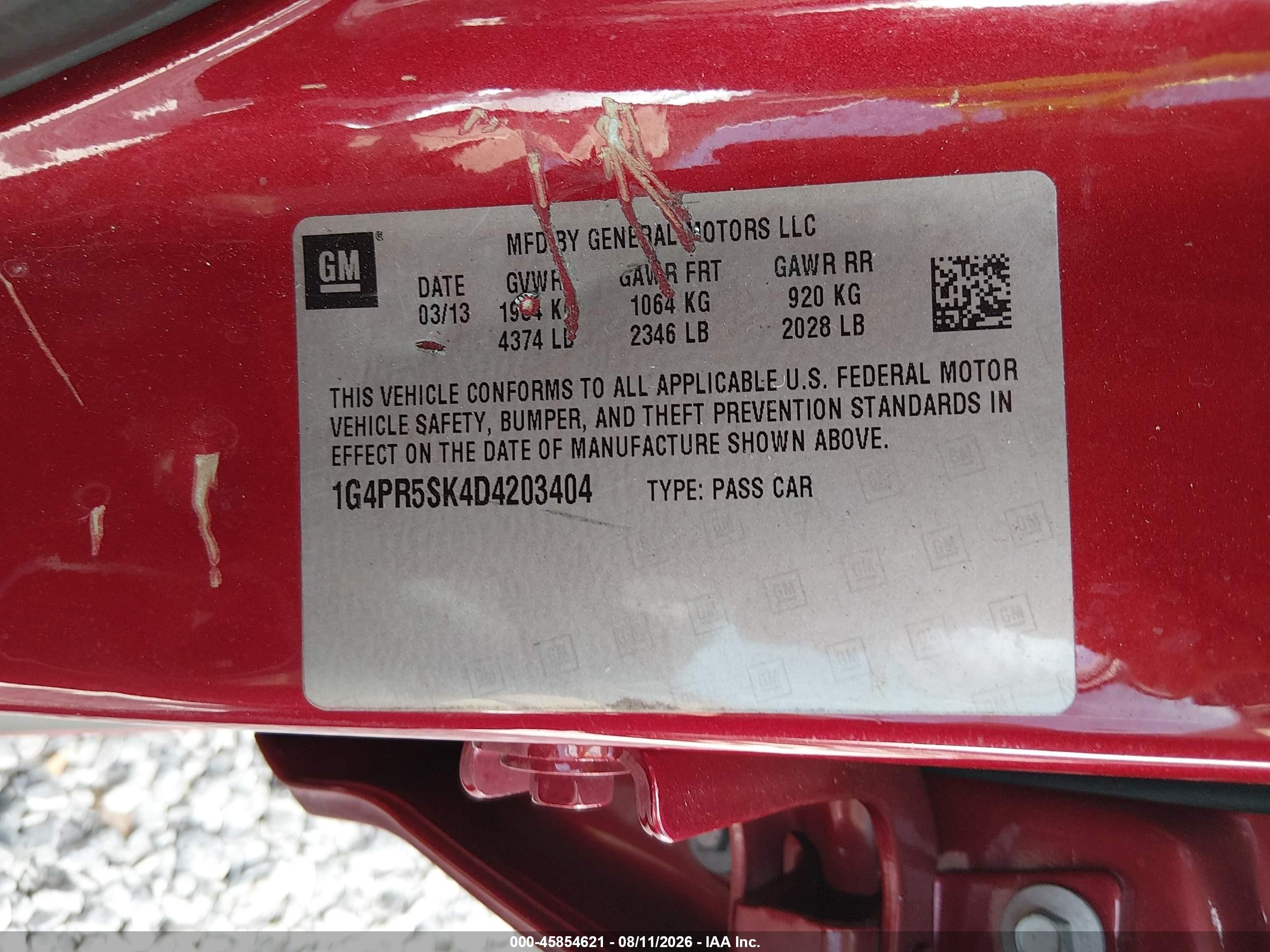 2013 Buick Verano Convenience Group Red vin: 1G4PR5SK4D4203404