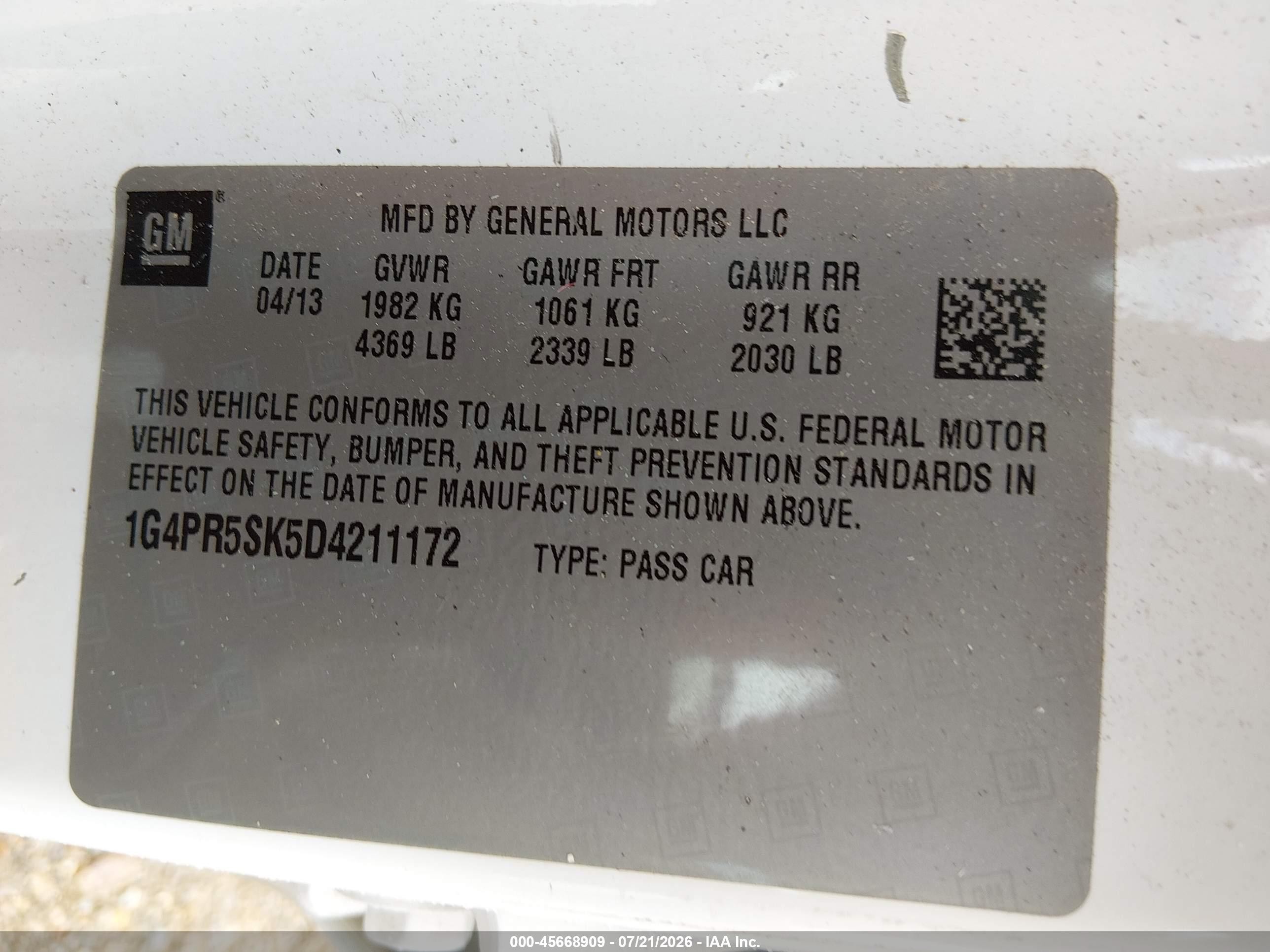 2013 Buick Verano Convenience Group Белый vin: 1G4PR5SK5D4211172