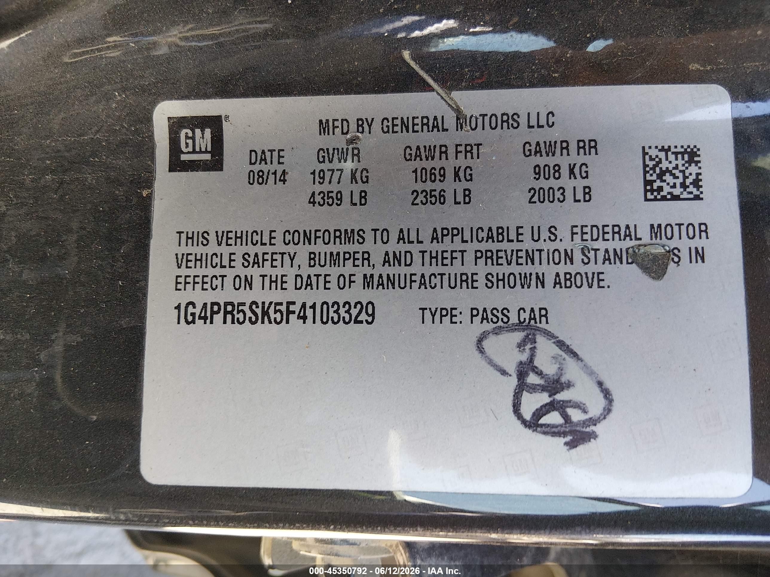 2015 Buick Verano Convenience Group Gray vin: 1G4PR5SK5F4103329