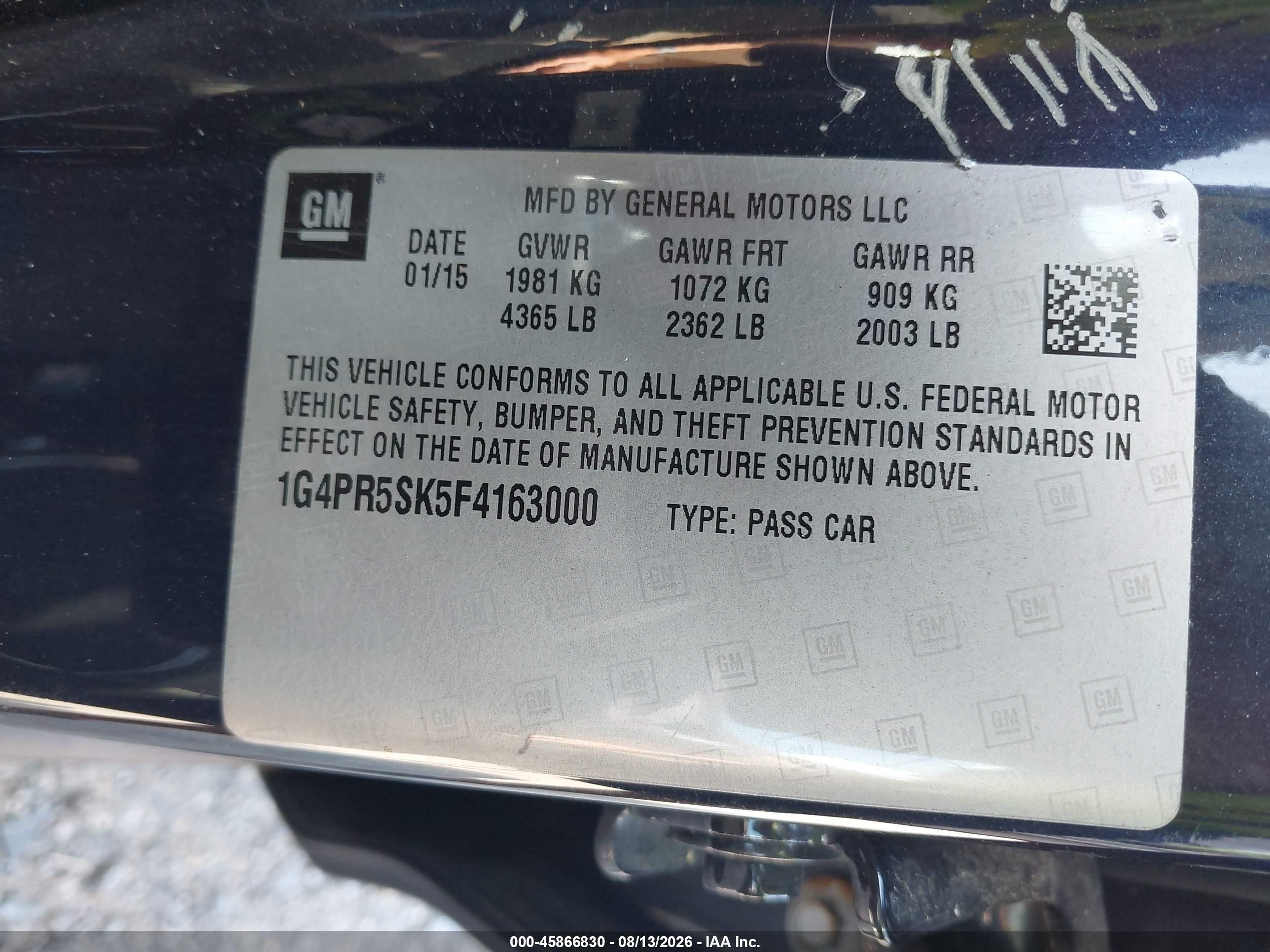 2015 Buick Verano Convenience Group Blue vin: 1G4PR5SK5F4163000