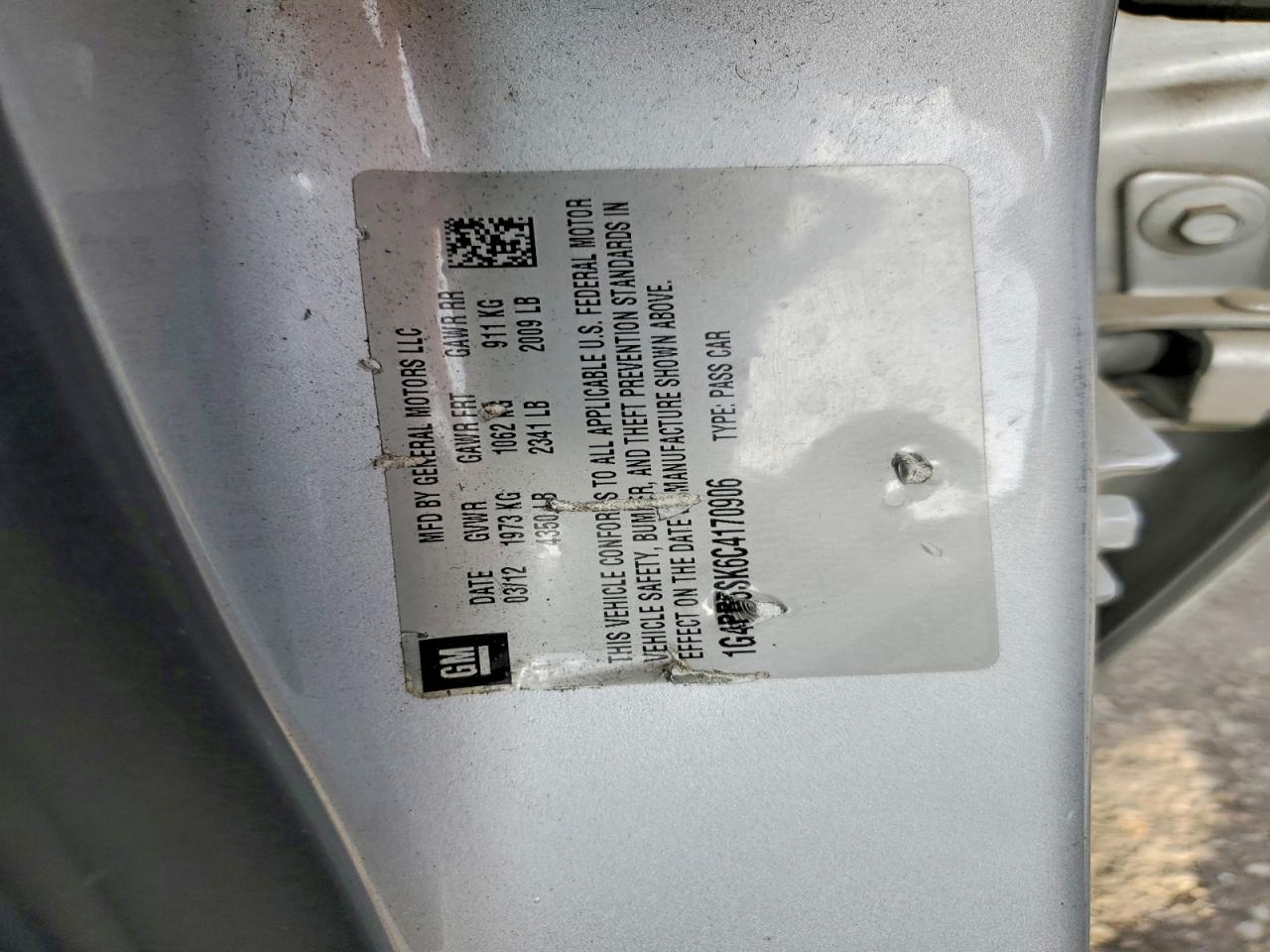 2012 Buick Verano Convenience Silver vin: 1G4PR5SK6C4170906