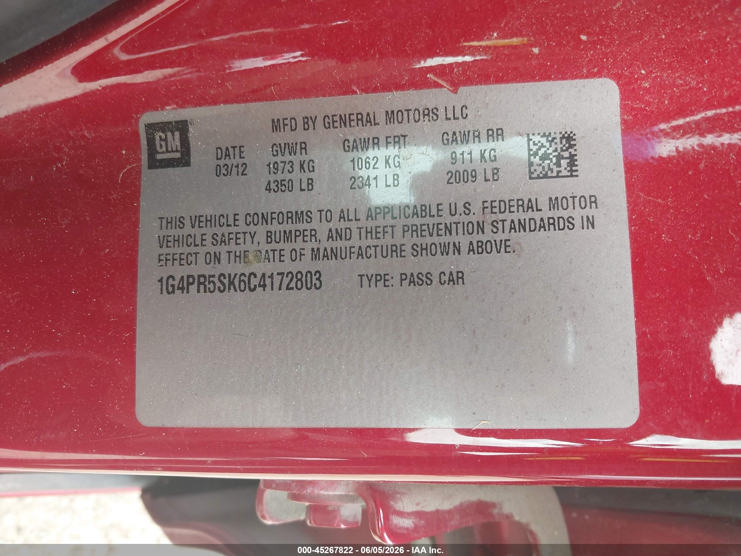 2012 Buick Verano Convenience Group Red vin: 1G4PR5SK6C4172803