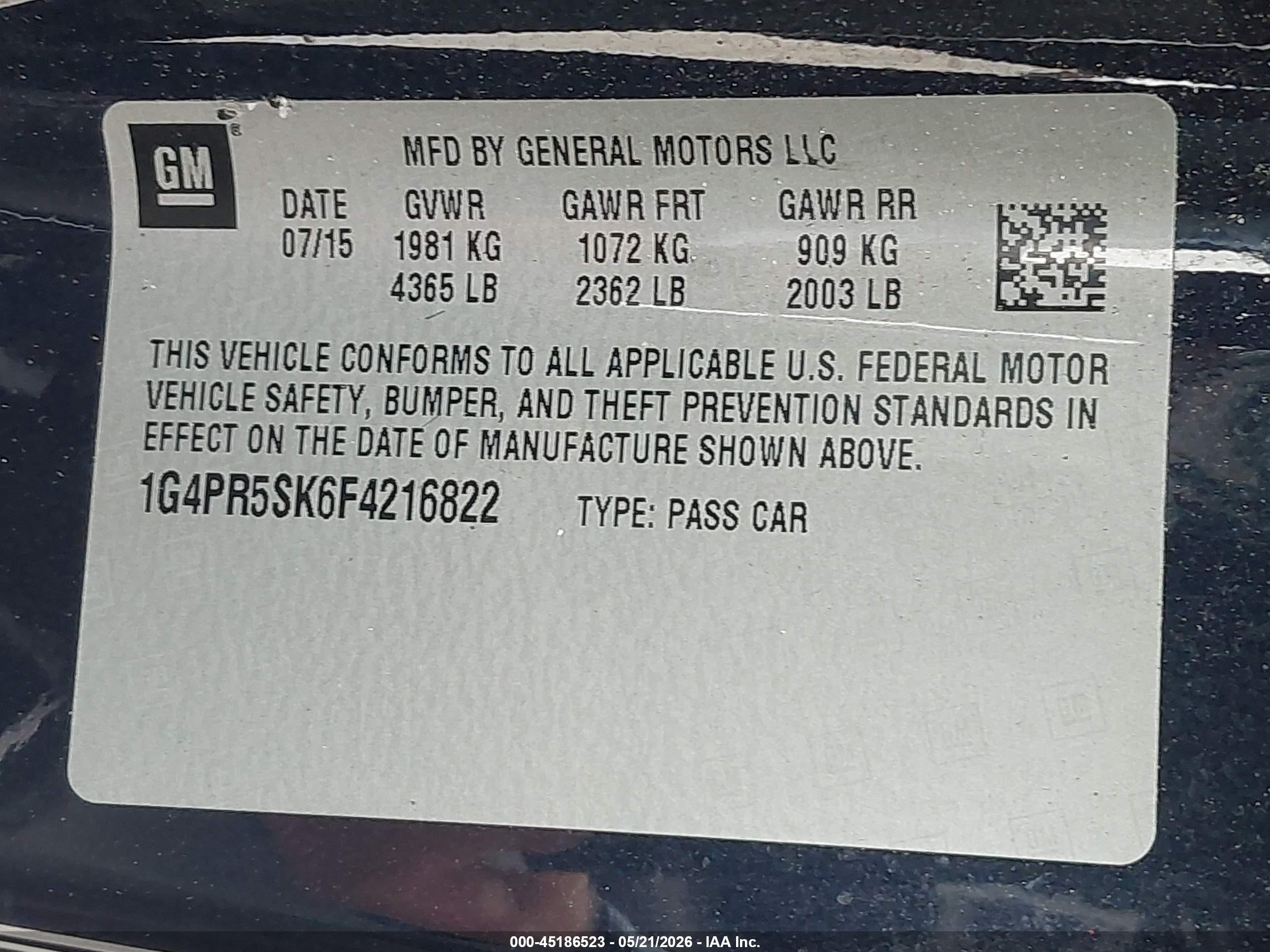 2015 Buick Verano Convenience Group Dark Blue vin: 1G4PR5SK6F4216822