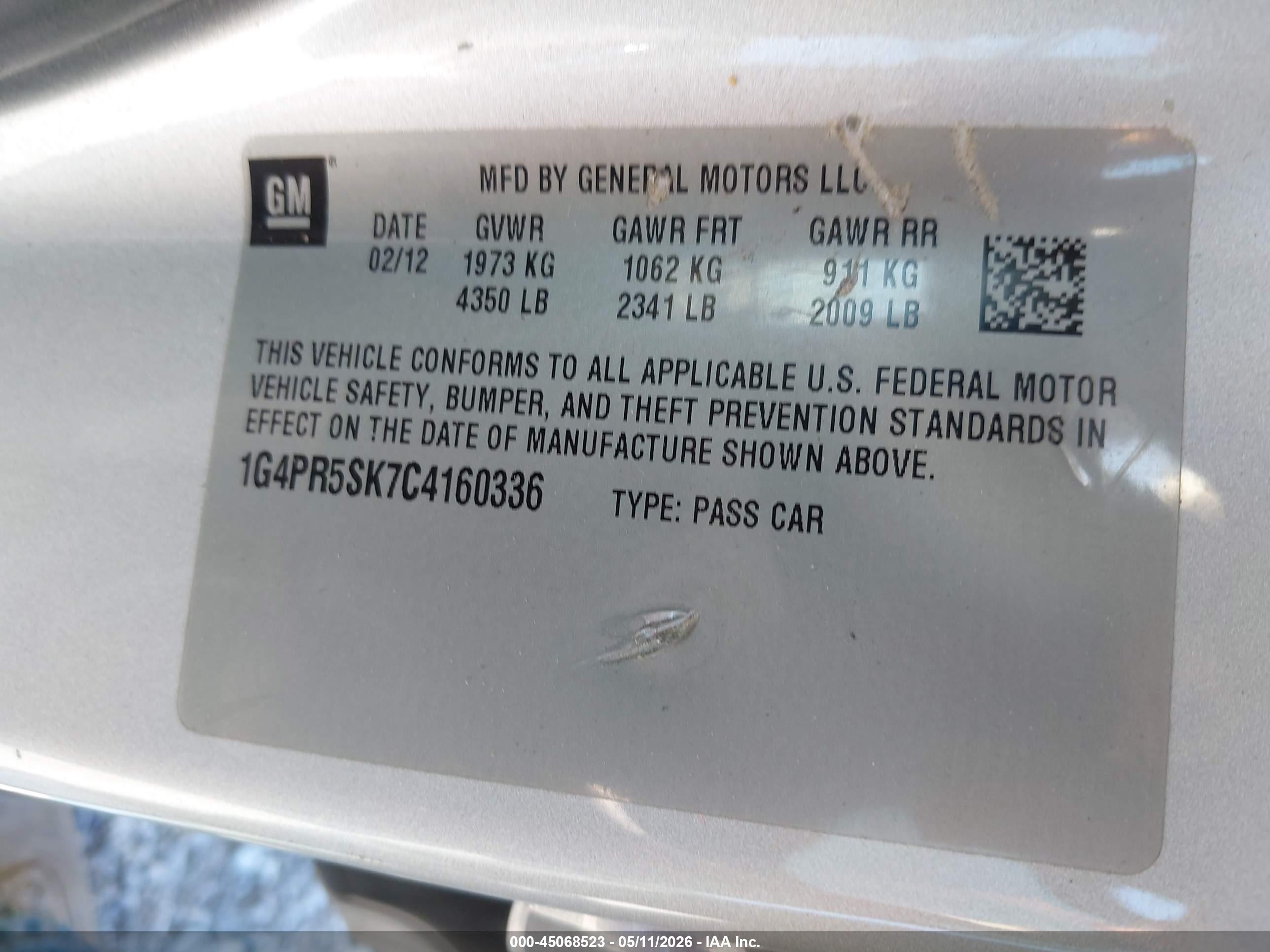 2012 Buick Verano Convenience Group Silver vin: 1G4PR5SK7C4160336