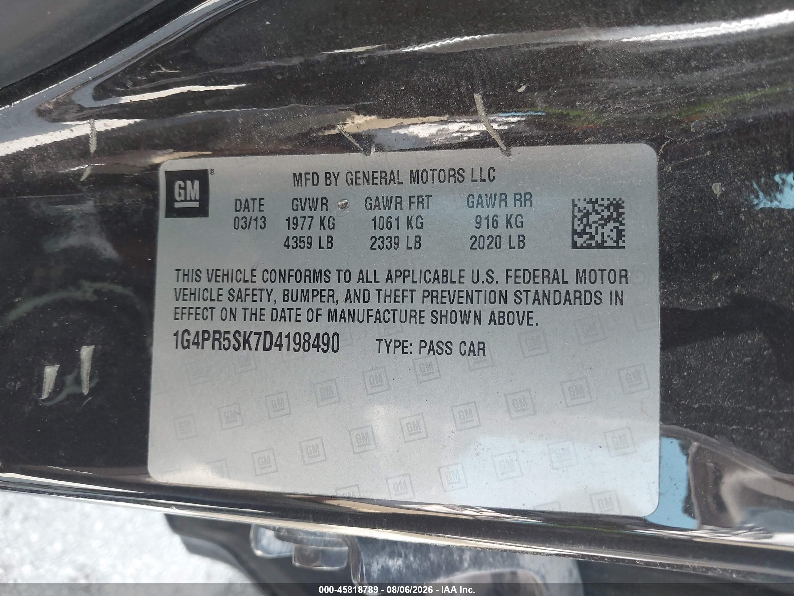 2013 Buick Verano Convenience Group Black vin: 1G4PR5SK7D4198490