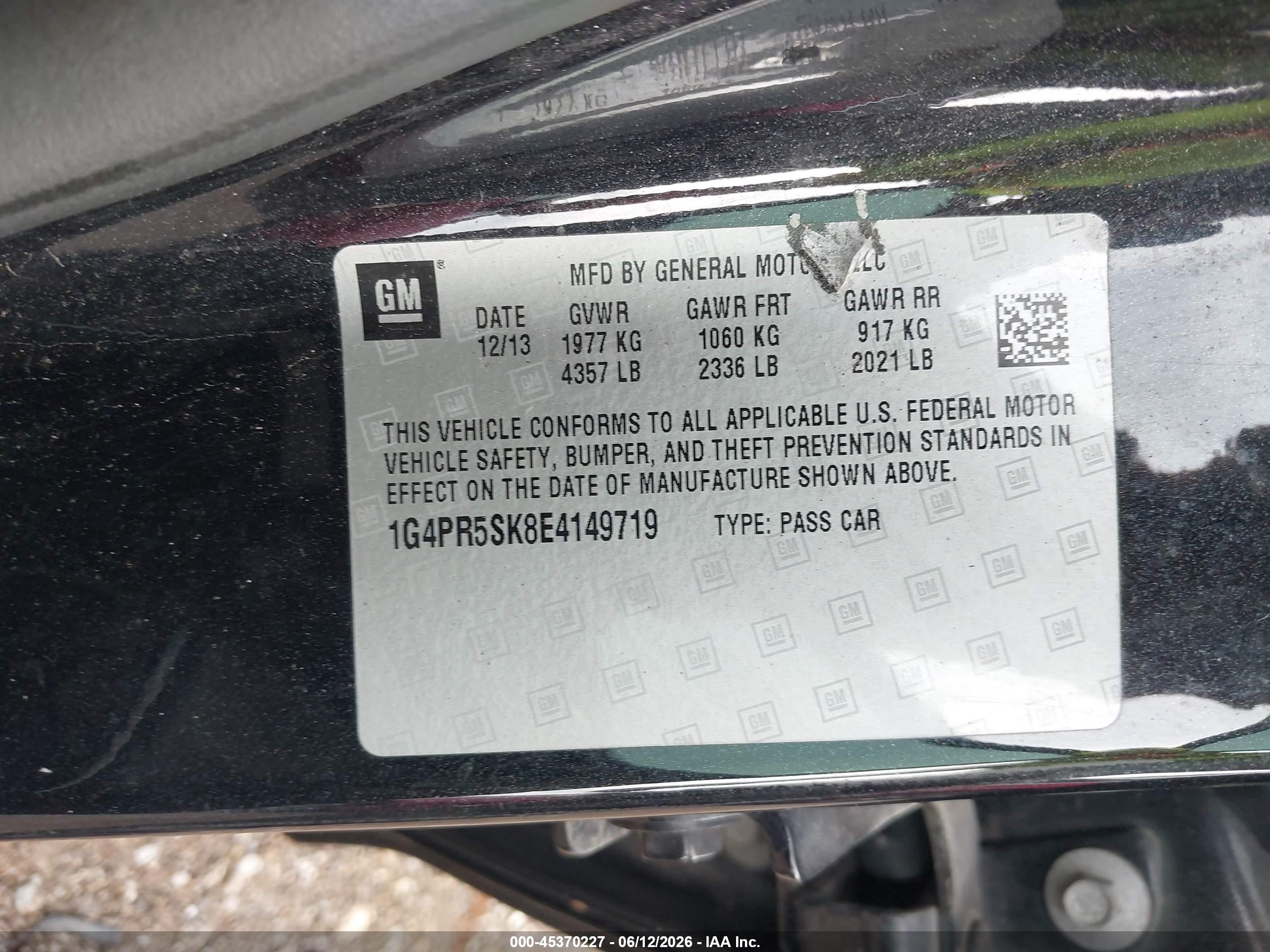 2014 Buick Verano Convenience Group Black vin: 1G4PR5SK8E4149719