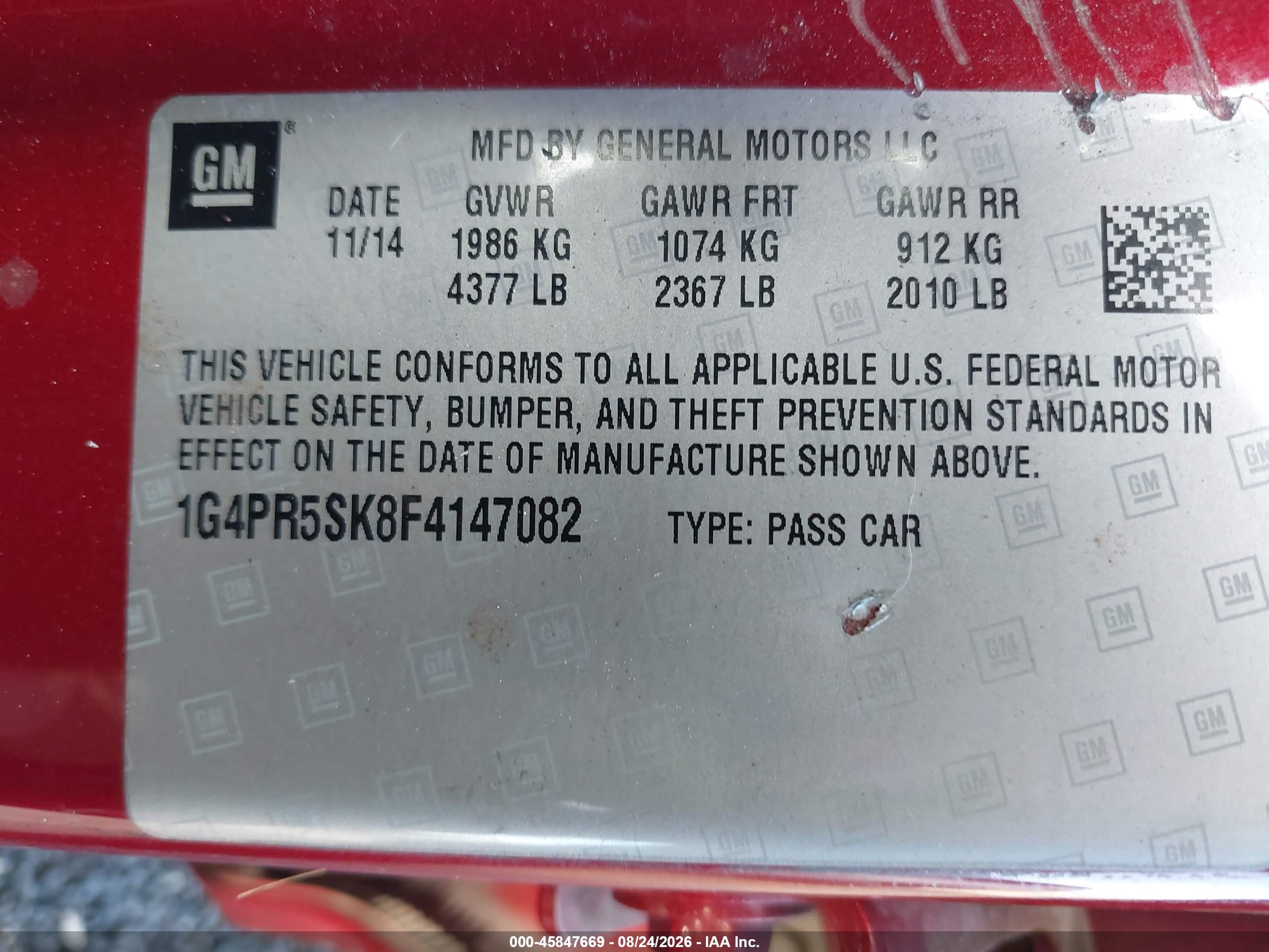 2015 Buick Verano Convenience Group Red vin: 1G4PR5SK8F4147082