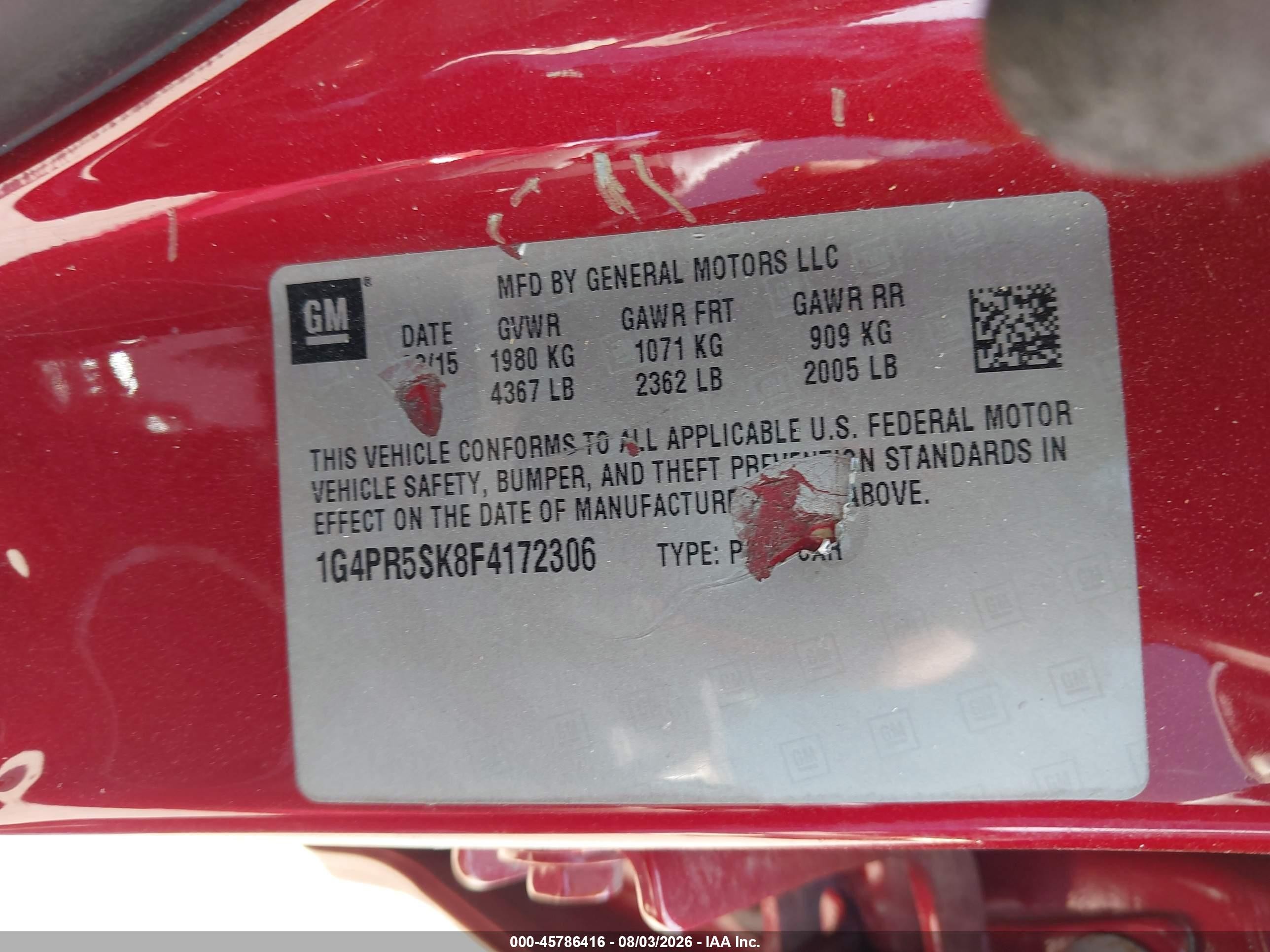 2015 Buick Verano Convenience Group Red vin: 1G4PR5SK8F4172306