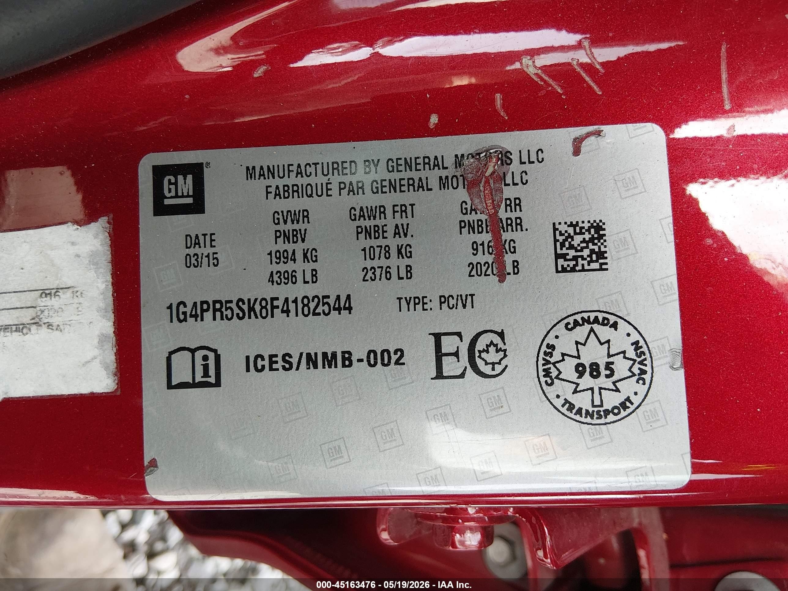 2015 Buick Verano Convenience Group Red vin: 1G4PR5SK8F4182544