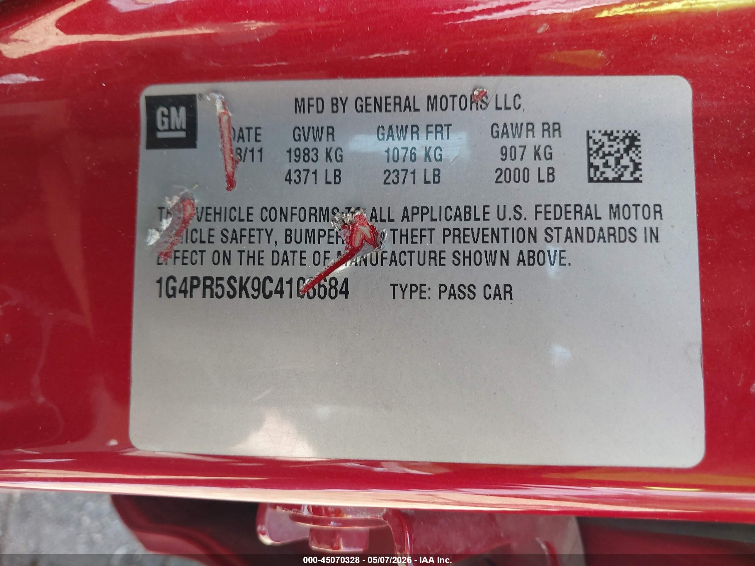 2012 Buick Verano Convenience Group Red vin: 1G4PR5SK9C4103684
