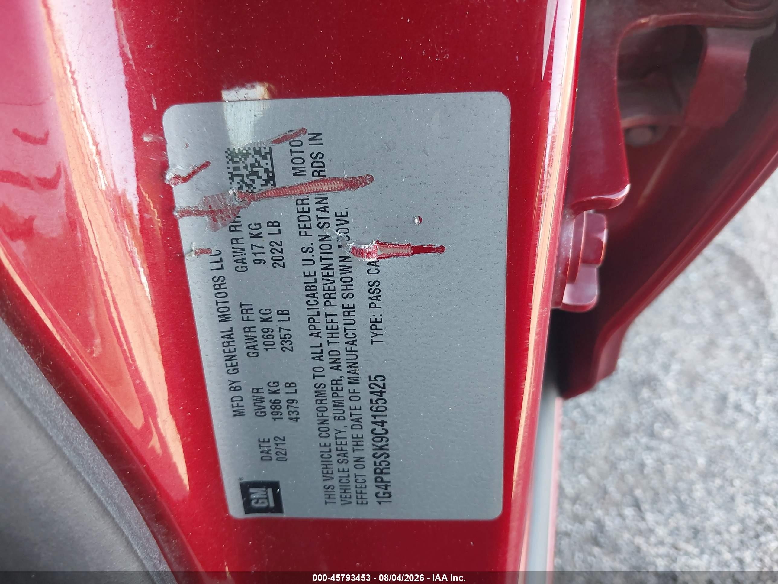 2012 Buick Verano Convenience Group Red vin: 1G4PR5SK9C4165425