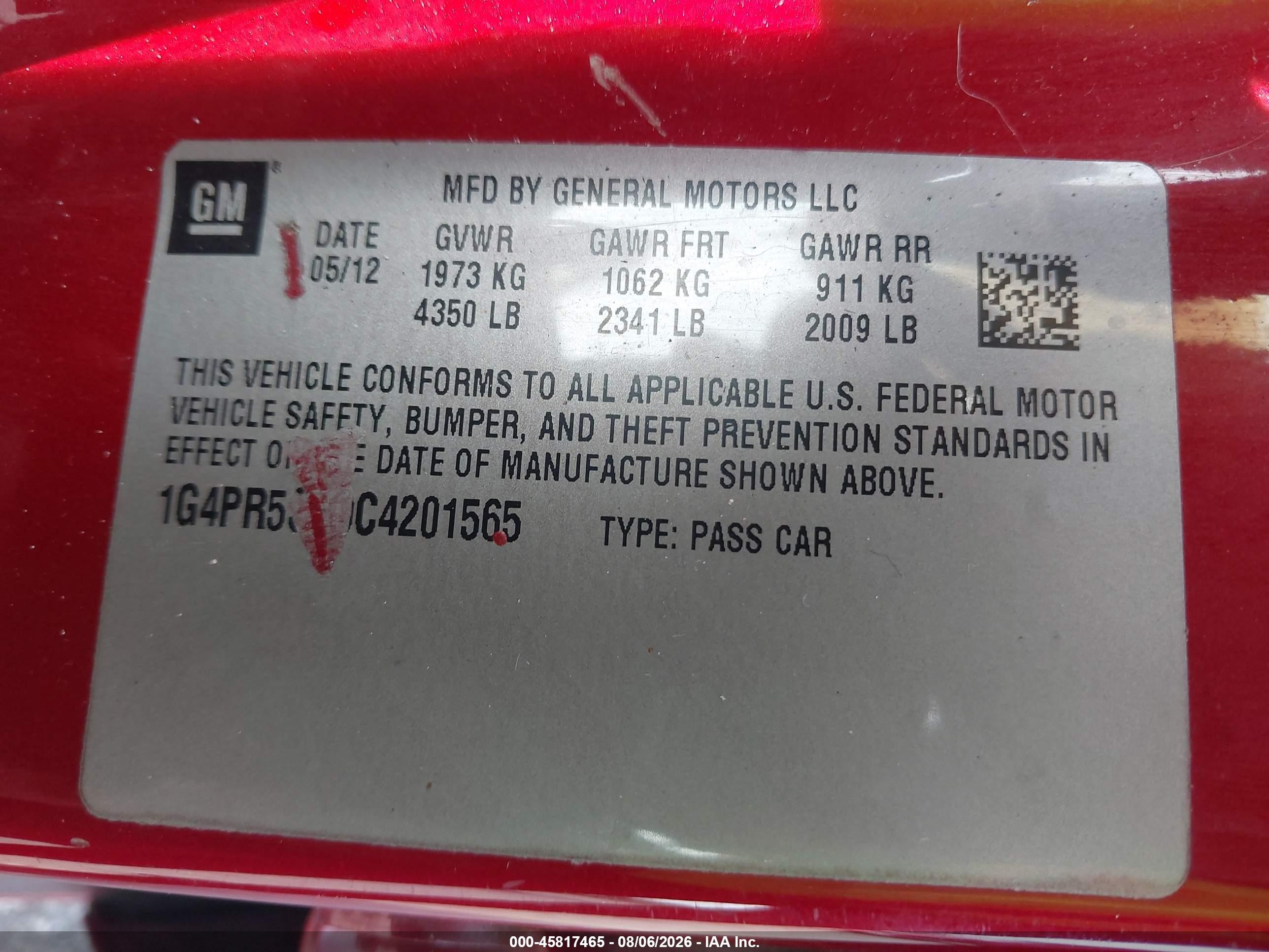 2012 Buick Verano Convenience Group Red vin: 1G4PR5SK9C4201565