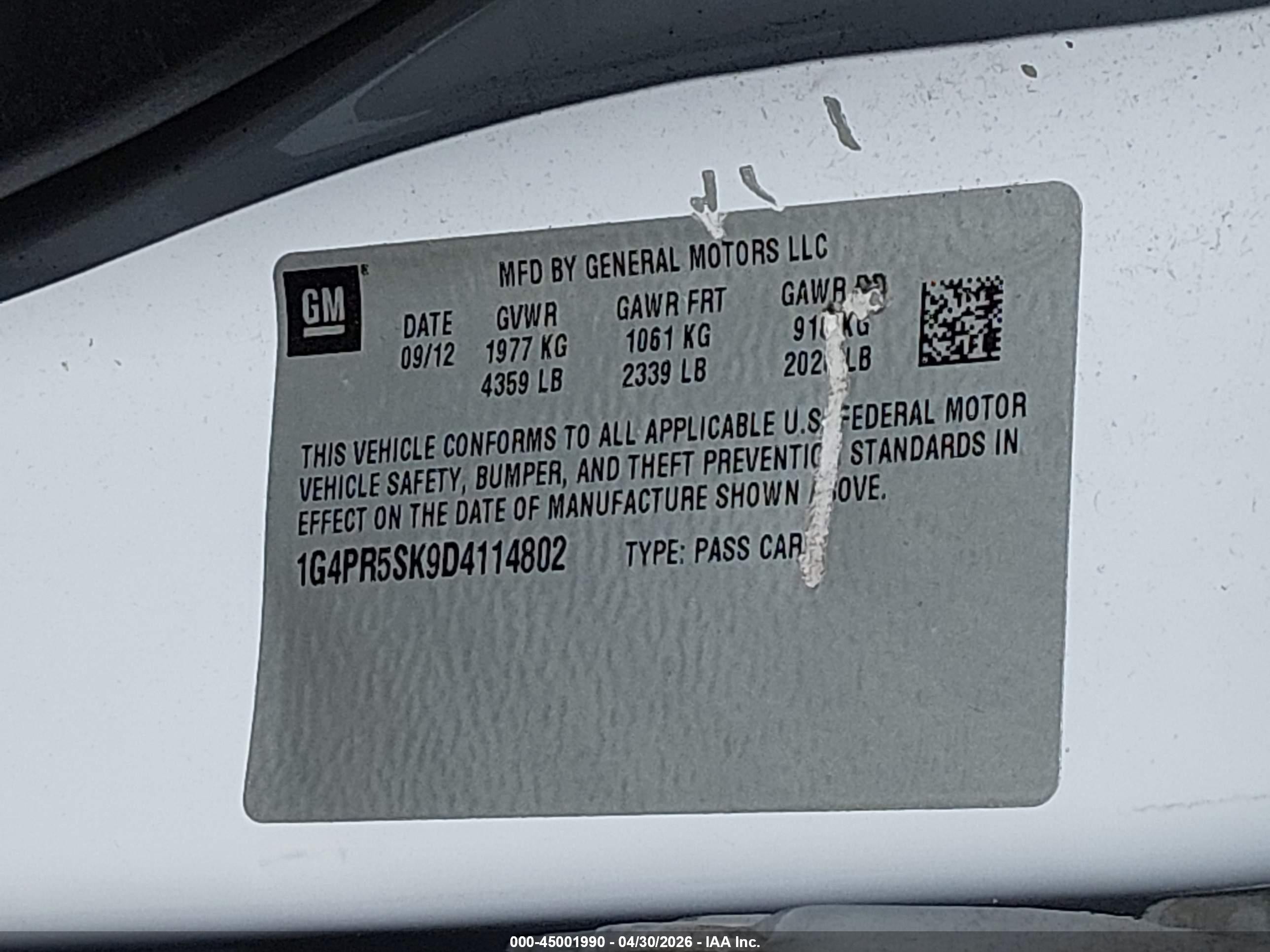 2013 Buick Verano Convenience Group White vin: 1G4PR5SK9D4114802