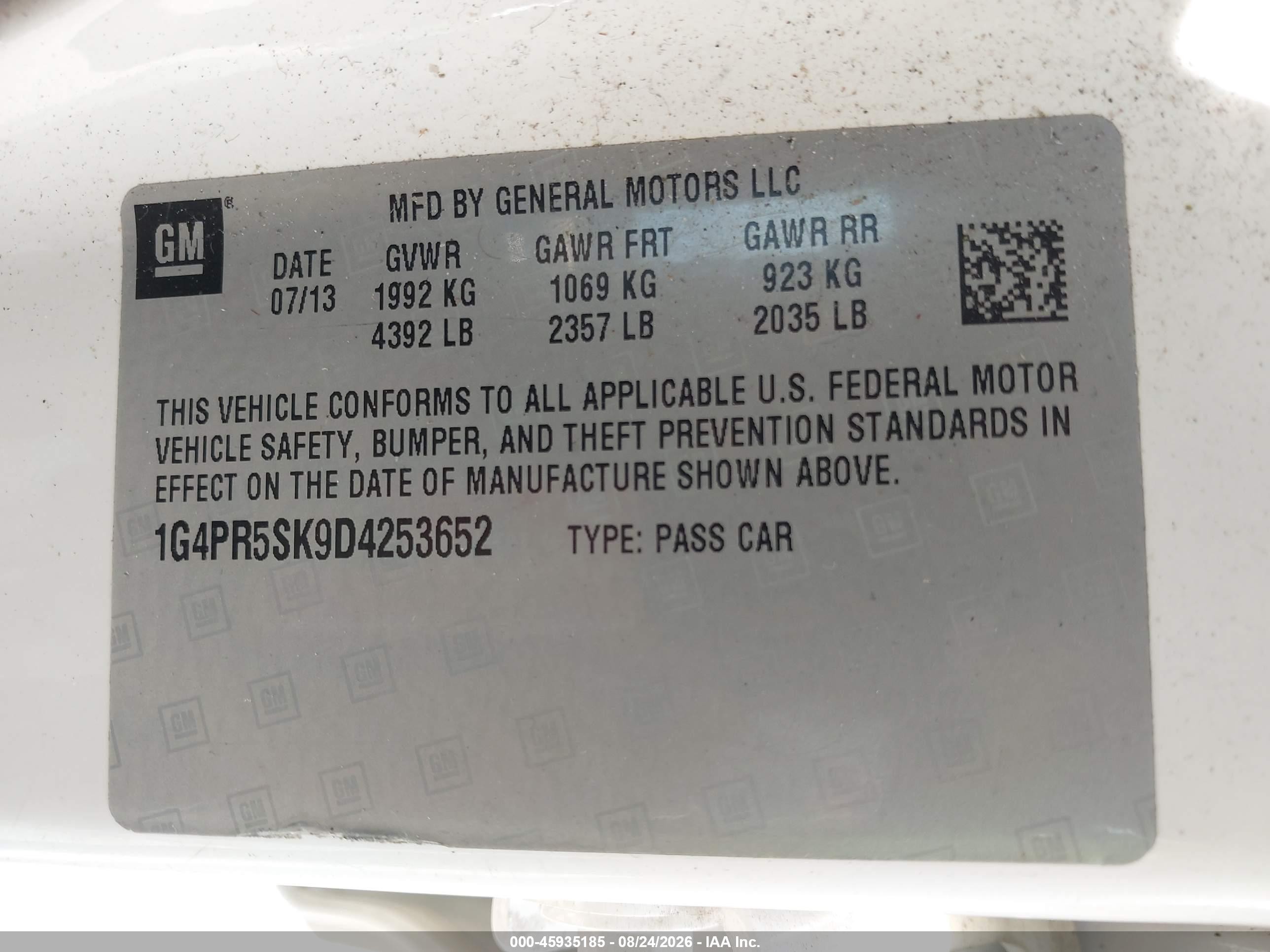 2013 Buick Verano Convenience Group White vin: 1G4PR5SK9D4253652