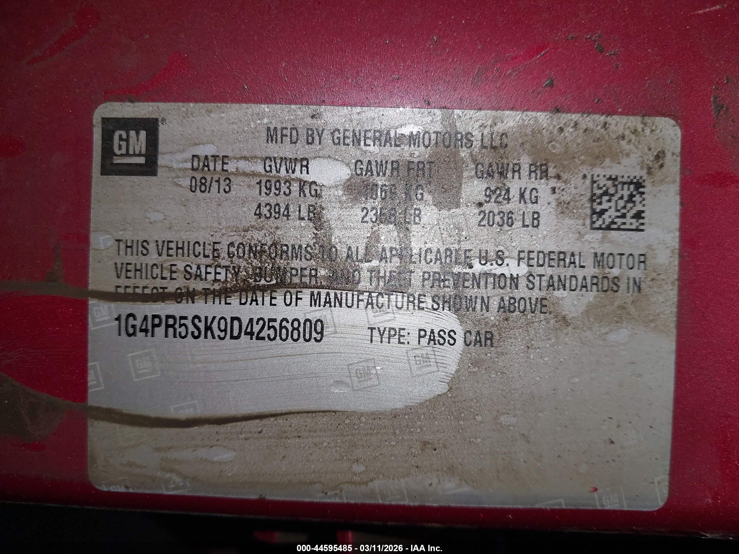 2013 Buick Verano Convenience Group Red vin: 1G4PR5SK9D4256809