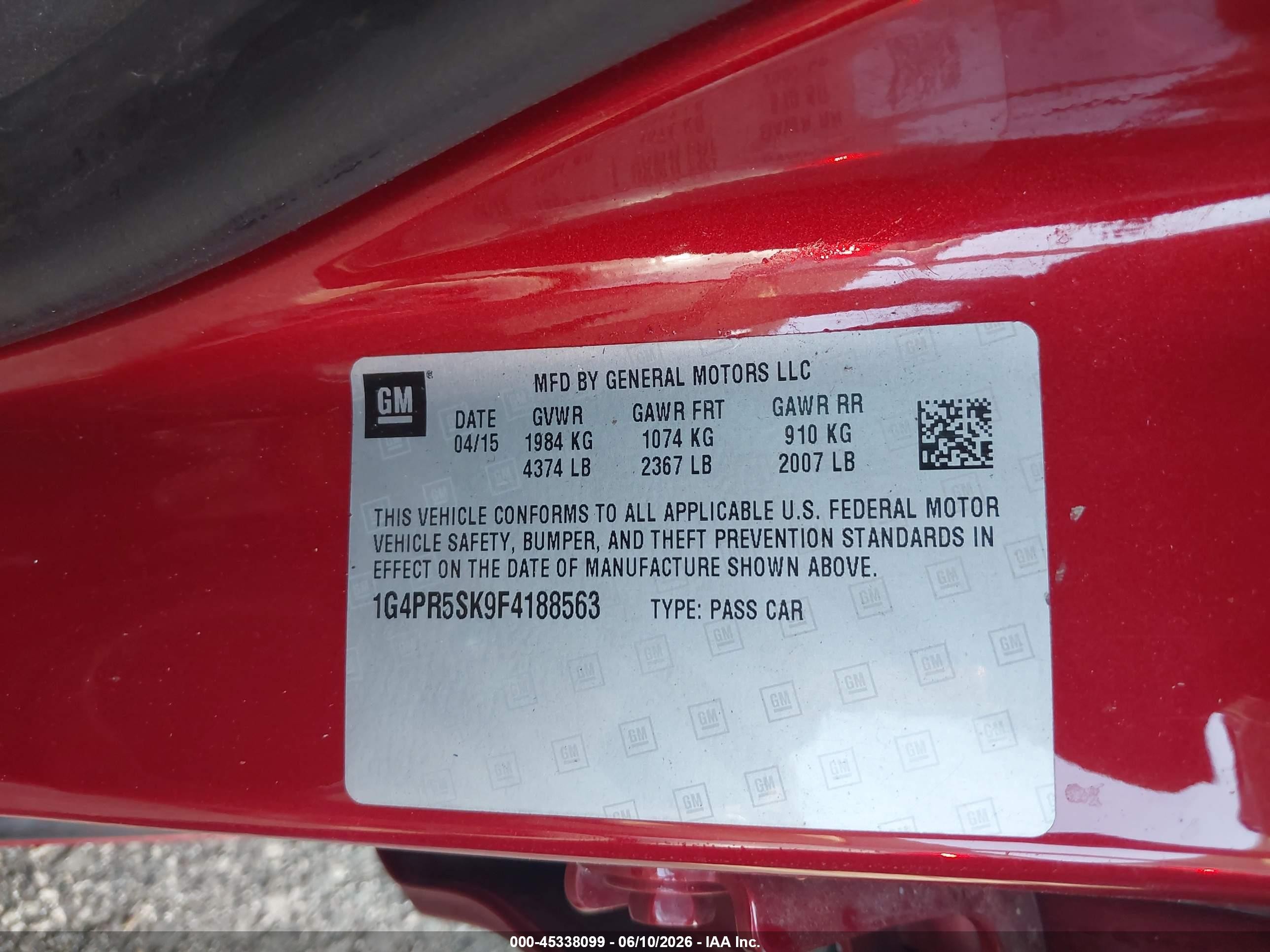 2015 Buick Verano Convenience Group Red vin: 1G4PR5SK9F4188563