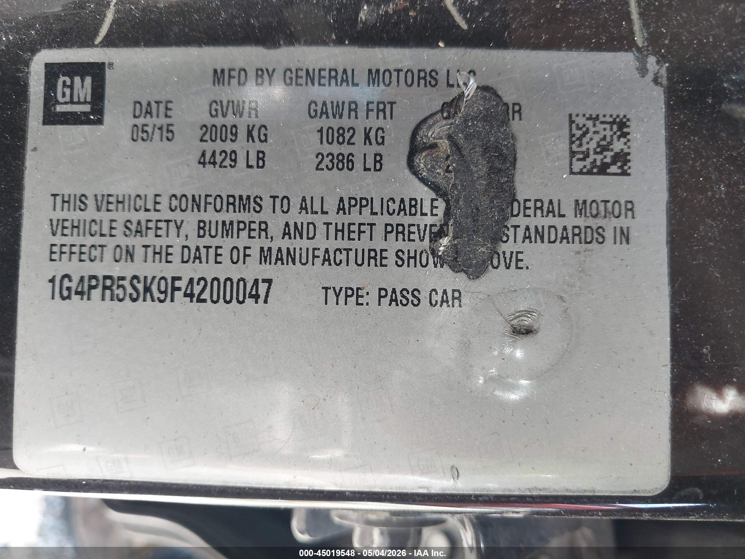 2015 Buick Verano Convenience Group Gray vin: 1G4PR5SK9F4200047