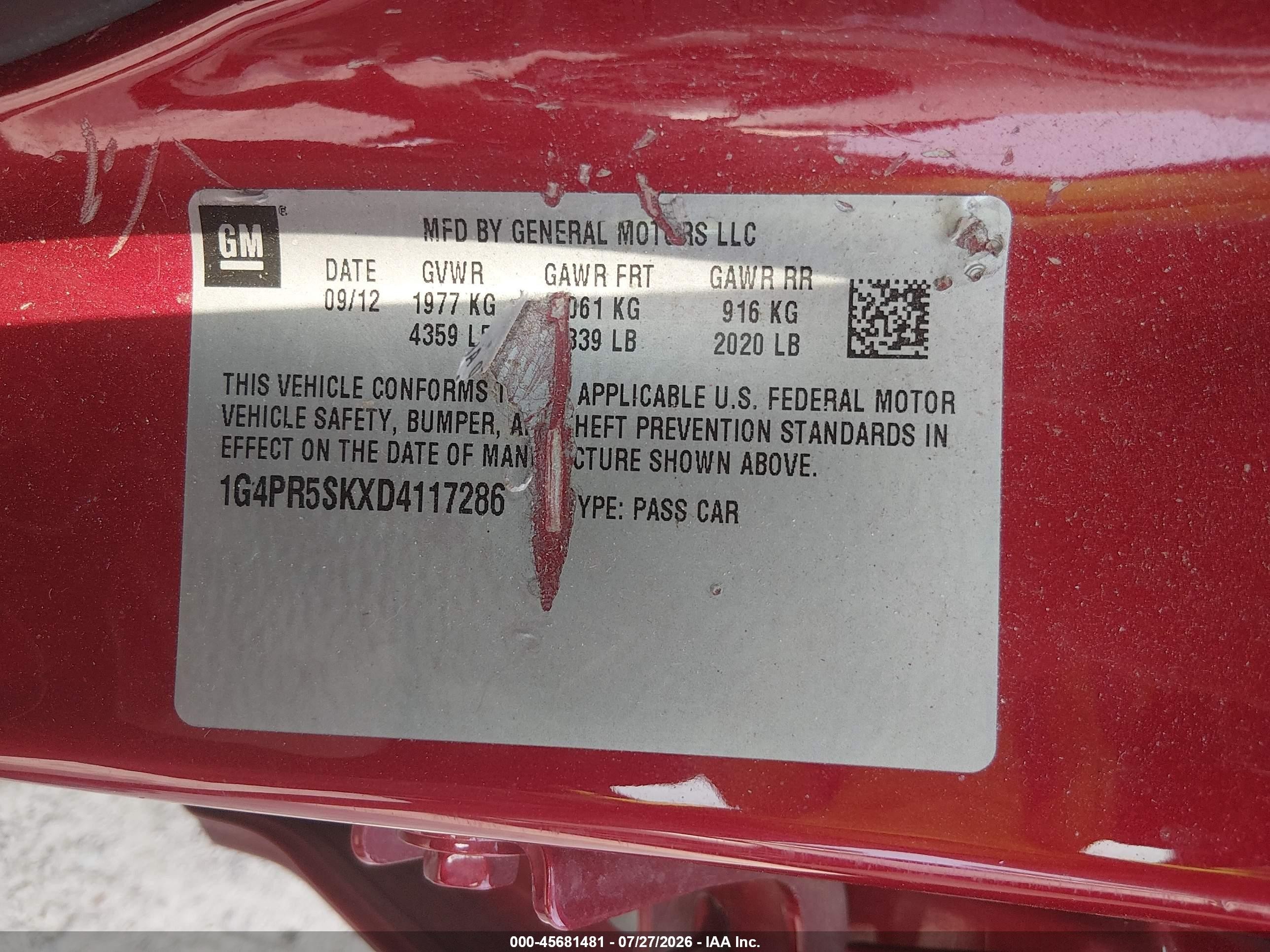 2013 Buick Verano Convenience Group Red vin: 1G4PR5SKXD4117286