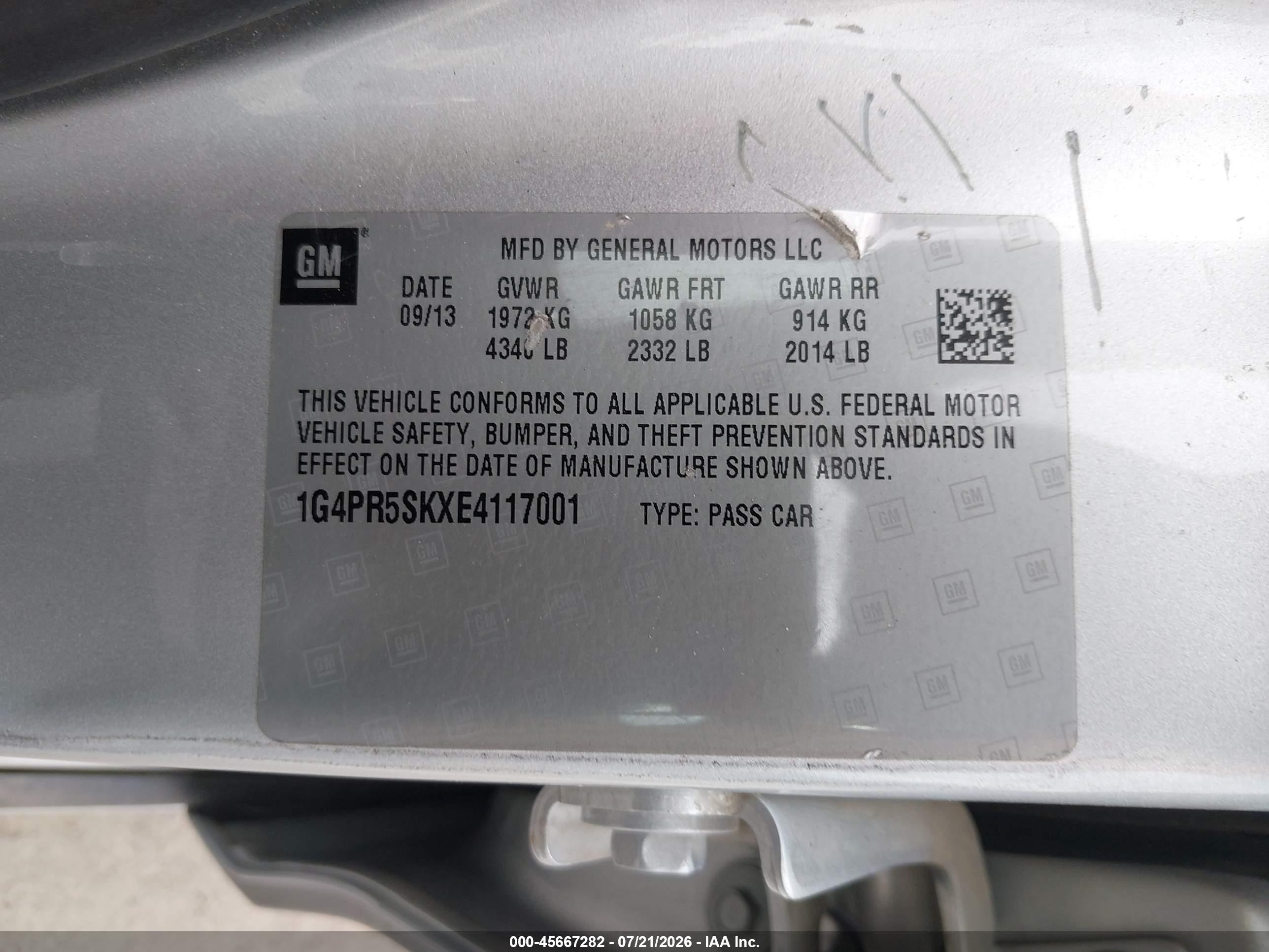 2014 Buick Verano Convenience Group Silver vin: 1G4PR5SKXE4117001