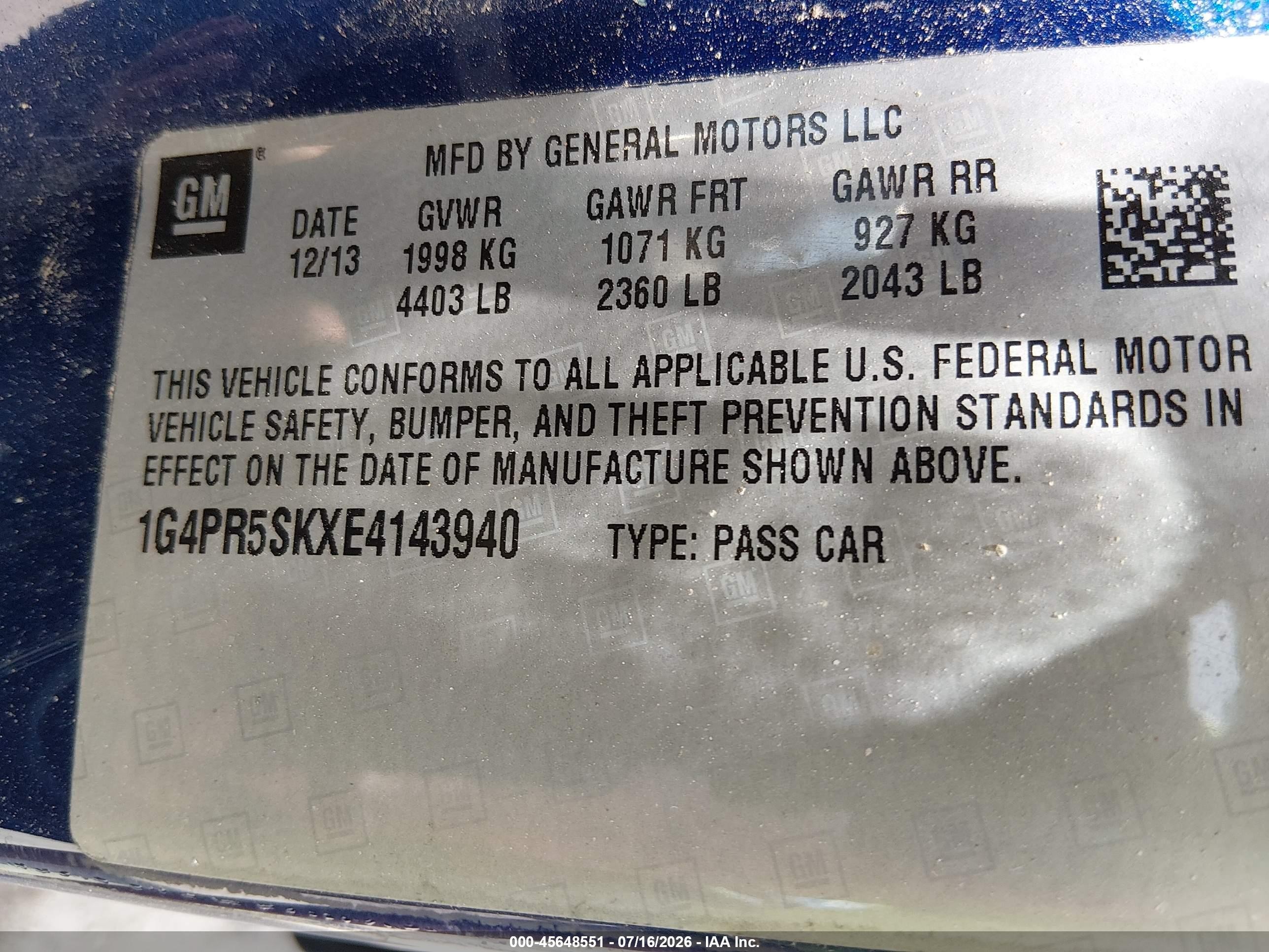 2014 Buick Verano Convenience Group Blue vin: 1G4PR5SKXE4143940