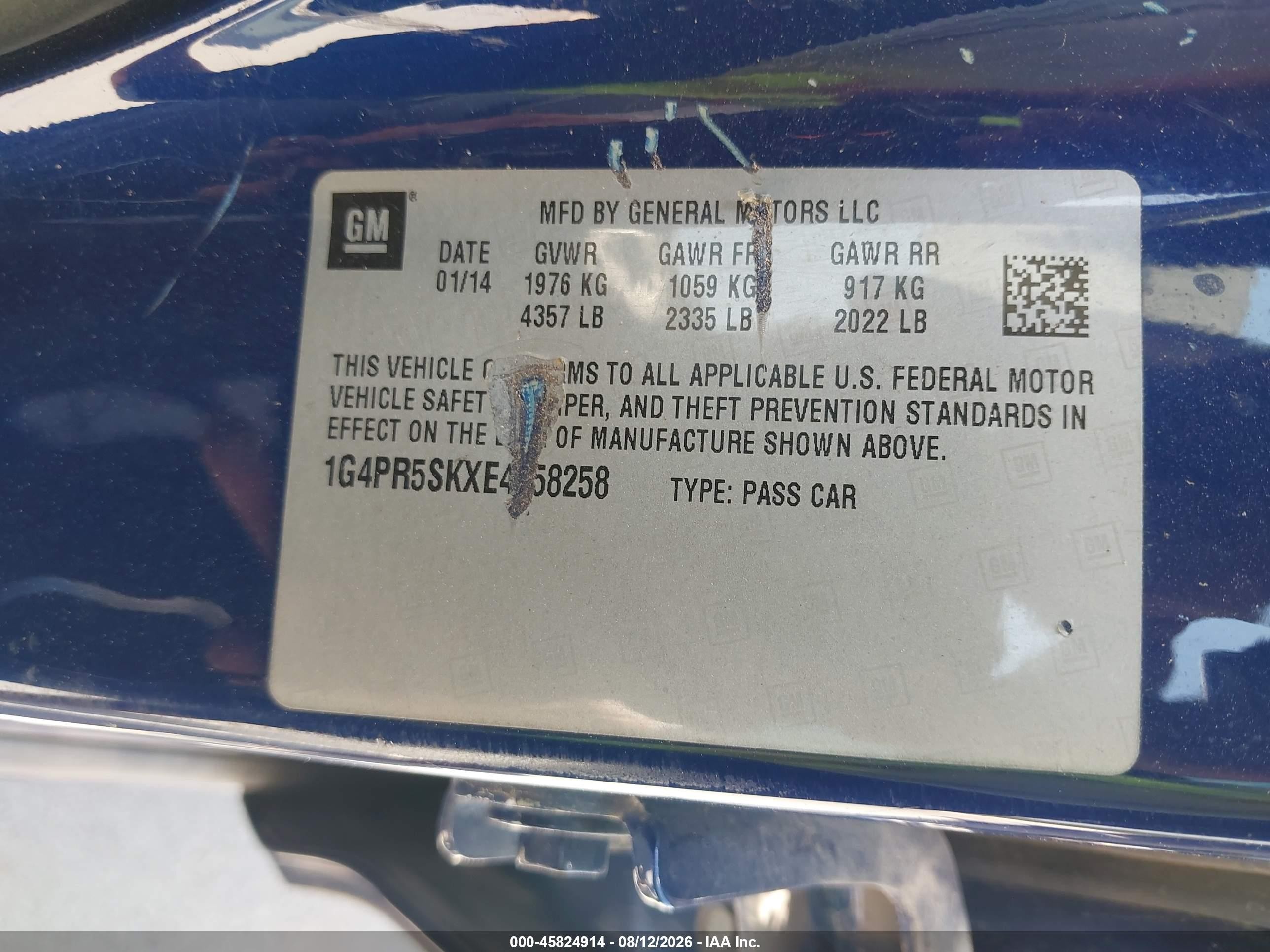 2014 Buick Verano Convenience Group Blue vin: 1G4PR5SKXE4158258