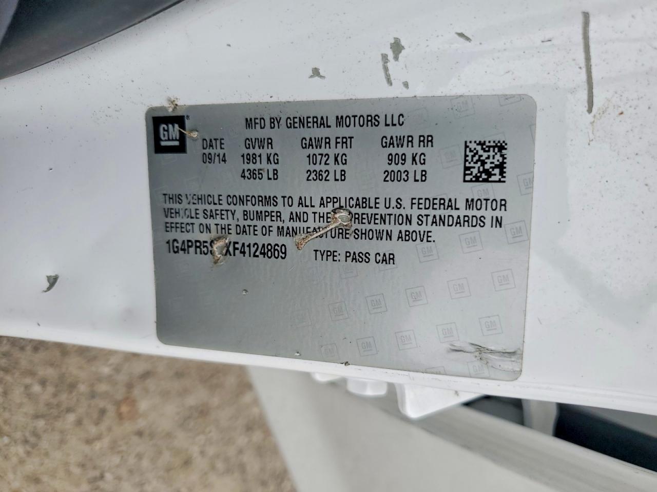 2015 Buick Verano Convenience White vin: 1G4PR5SKXF4124869