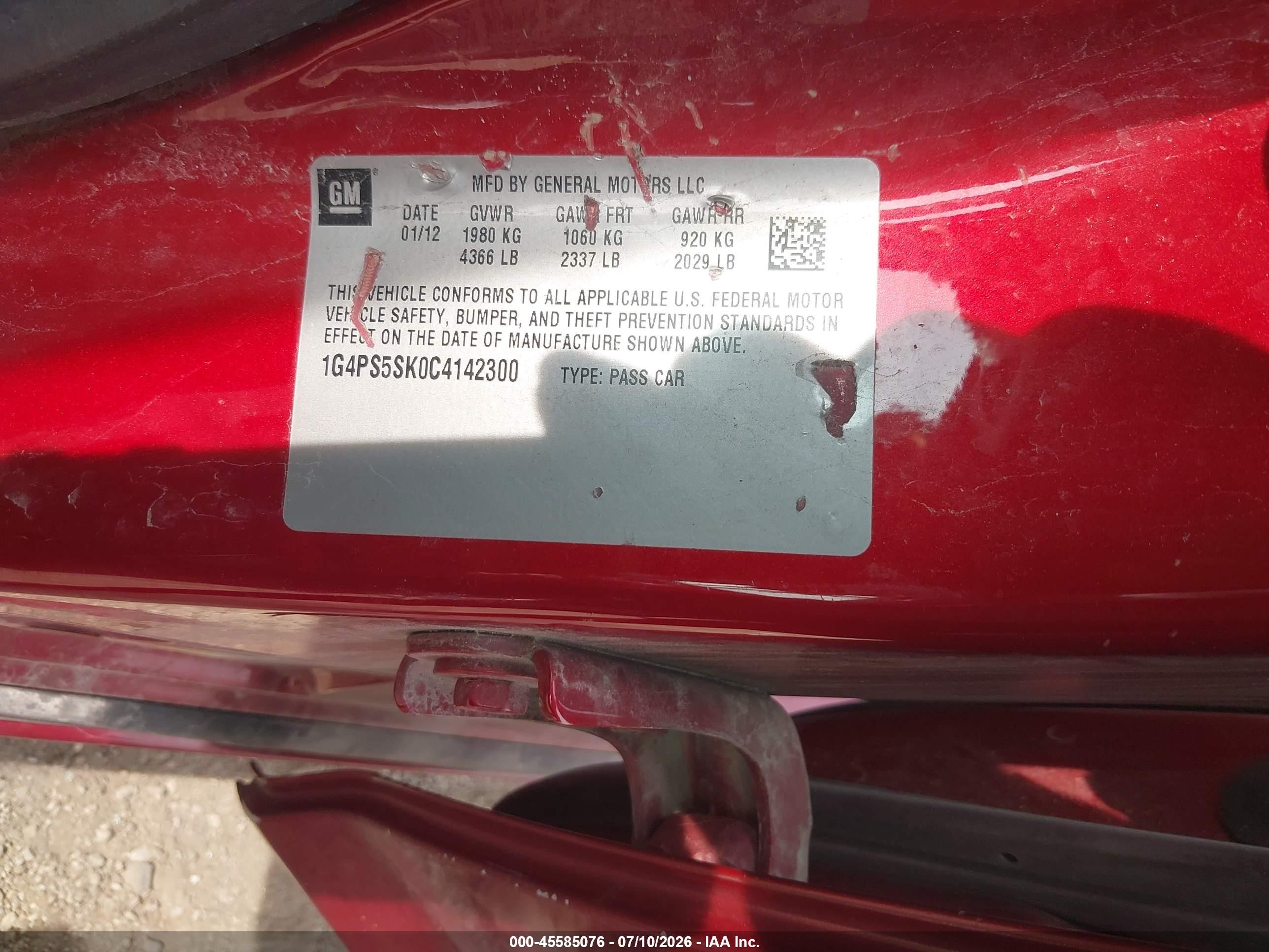 2012 Buick Verano Leather Group Red vin: 1G4PS5SK0C4142300