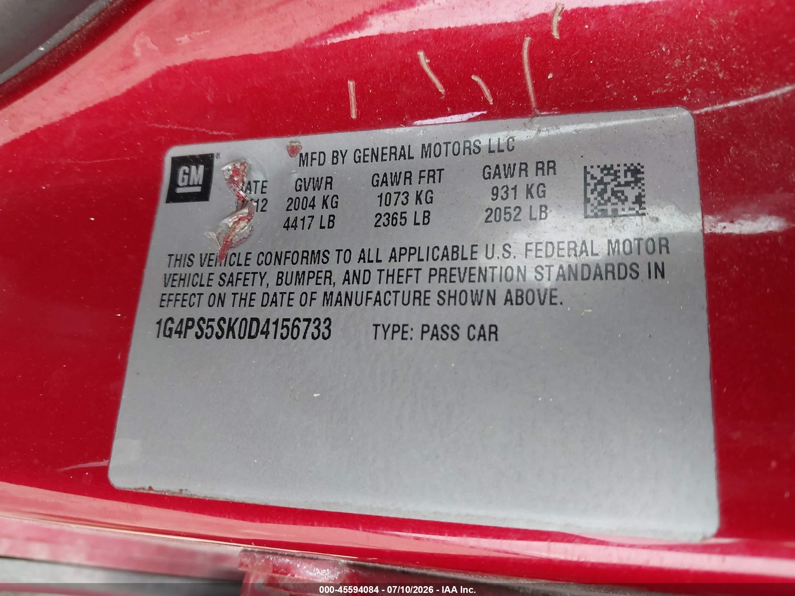 2013 Buick Verano Leather Group Red vin: 1G4PS5SK0D4156733