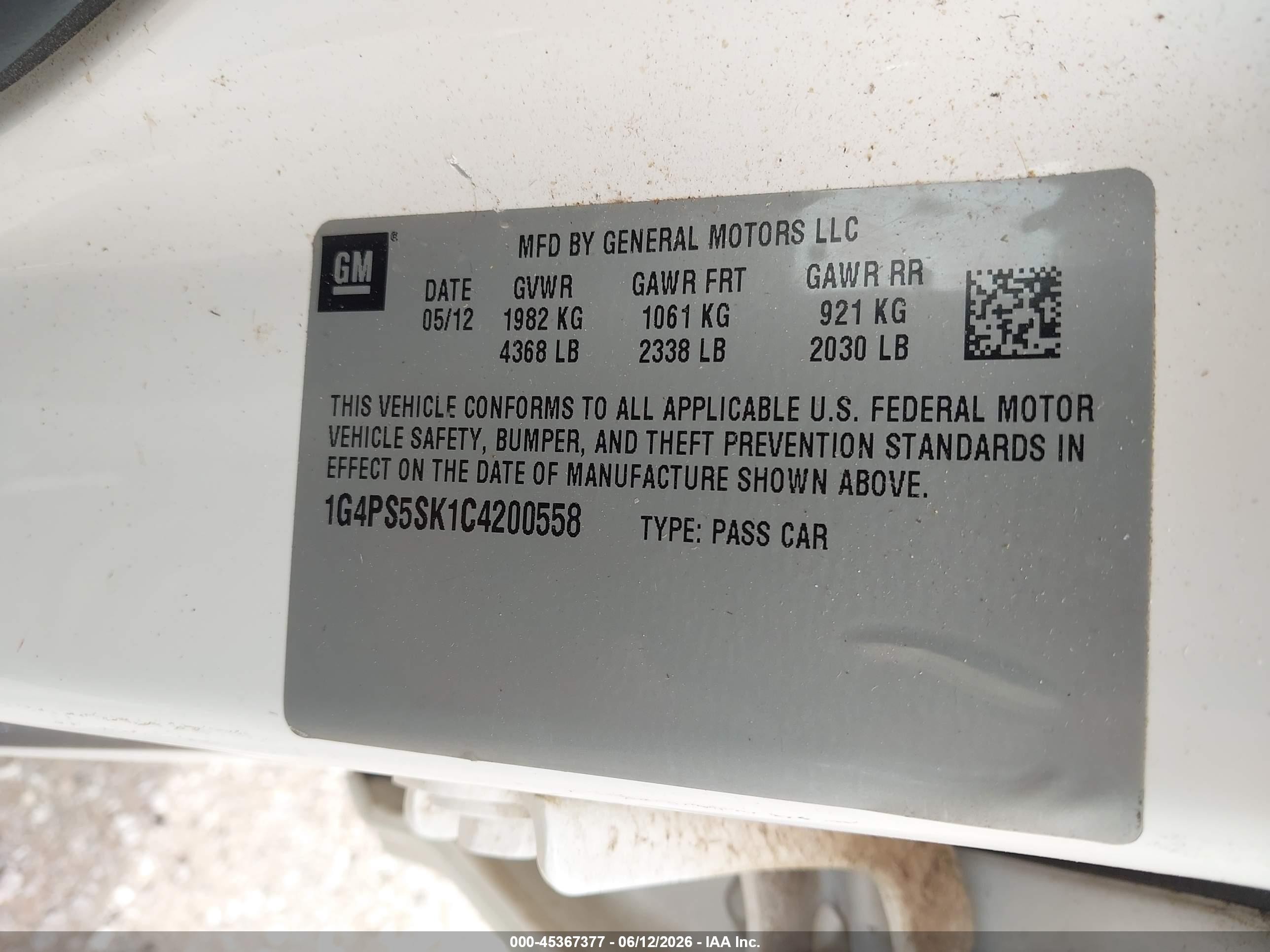 2012 Buick Verano Leather Group White vin: 1G4PS5SK1C4200558