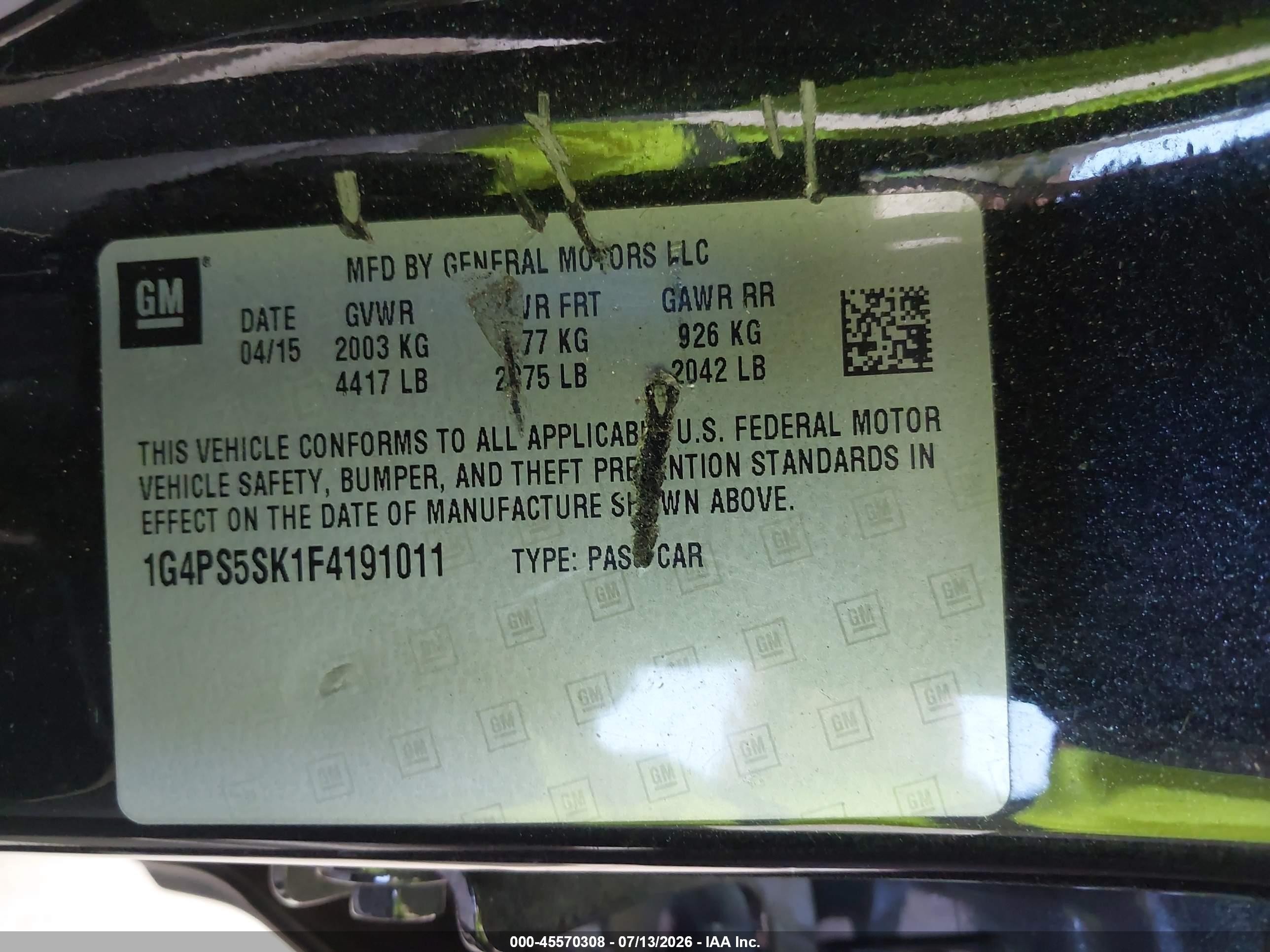 2015 Buick Verano Leather Group Black vin: 1G4PS5SK1F4191011