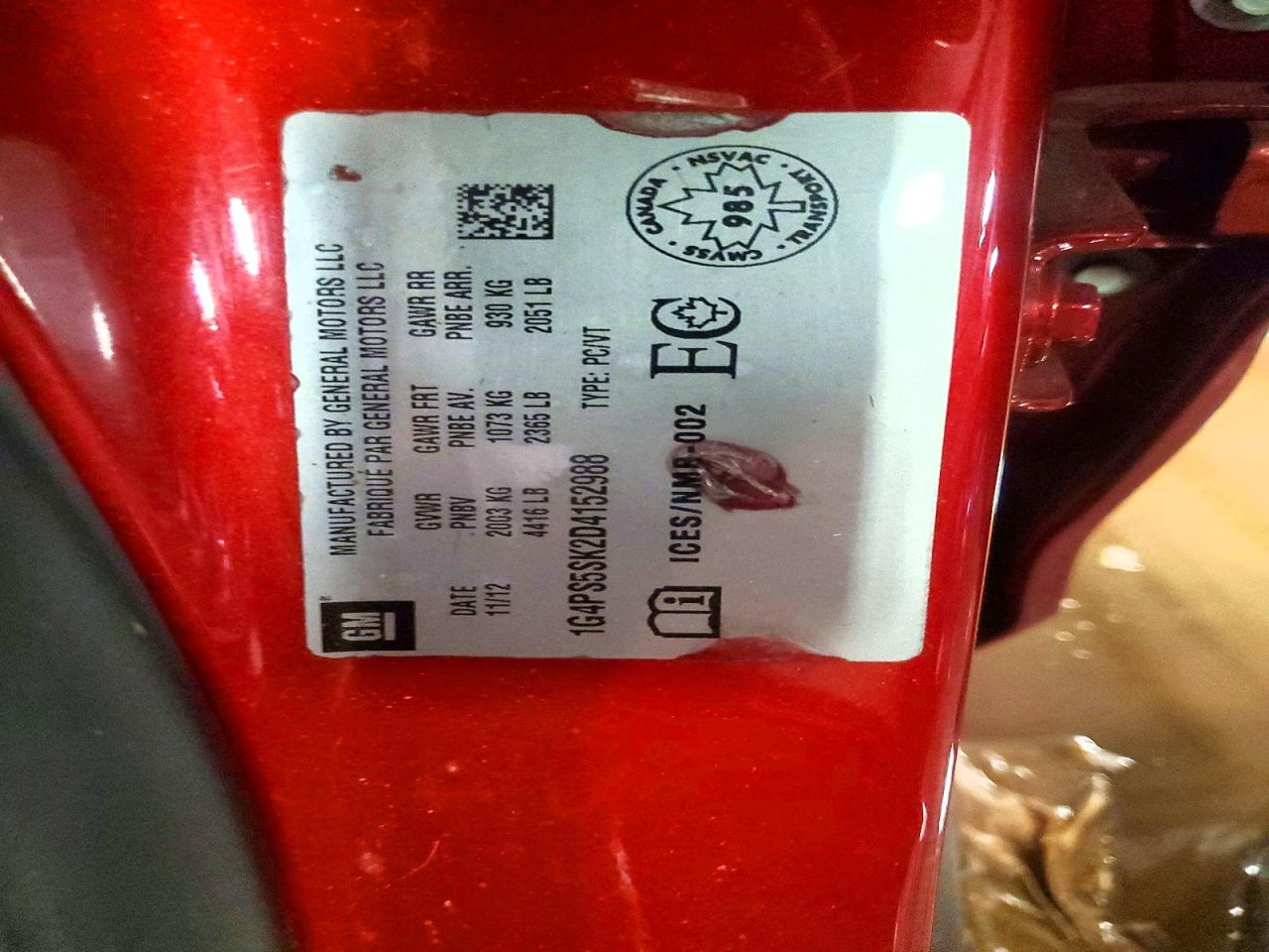 2013 Buick Verano Red vin: 1G4PS5SK2D4152988