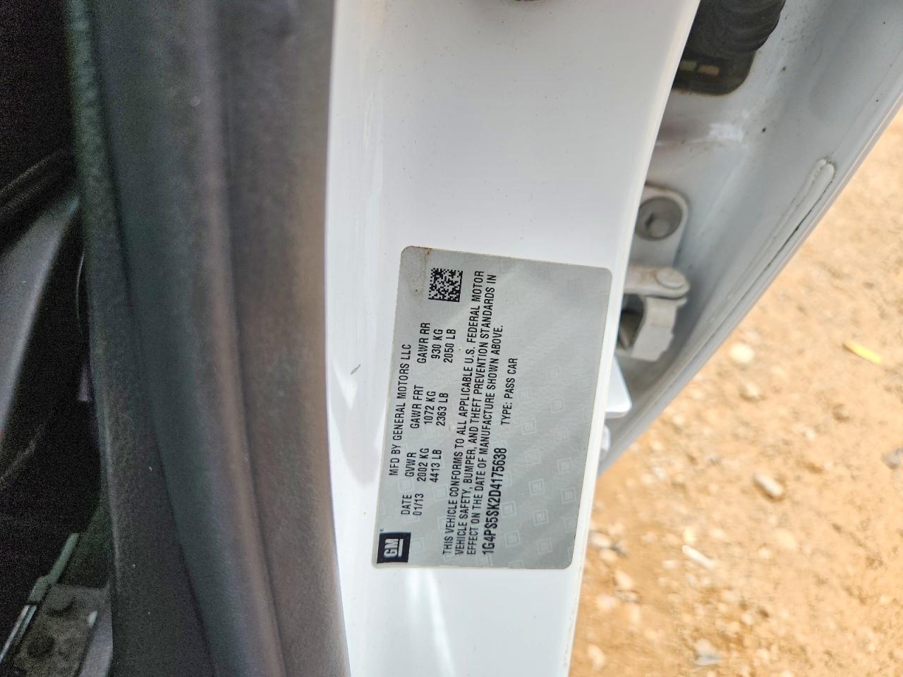 2013 Buick Verano White vin: 1G4PS5SK2D4175638