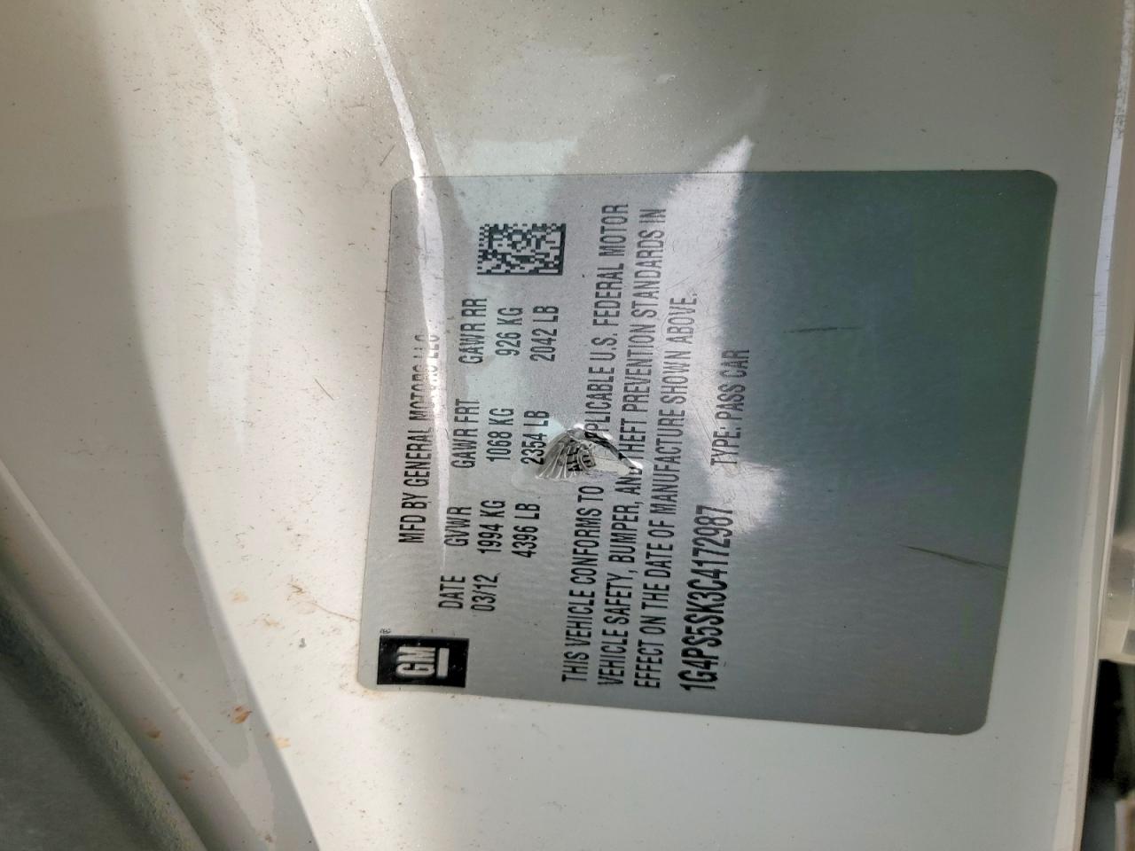 2012 Buick Verano Белый vin: 1G4PS5SK3C4172987