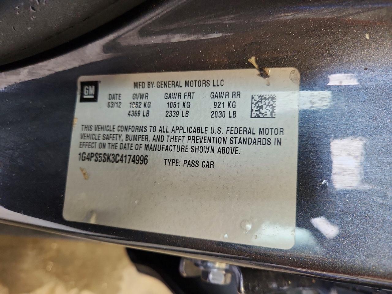 2012 Buick Verano Charcoal vin: 1G4PS5SK3C4174996