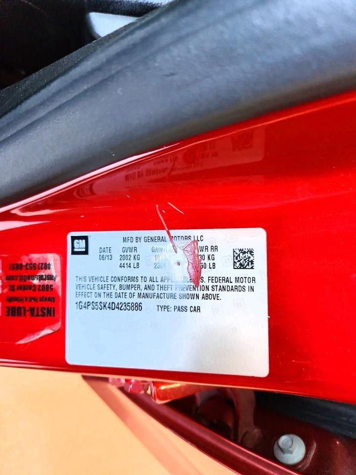 2013 Buick Verano Red vin: 1G4PS5SK4D4235886