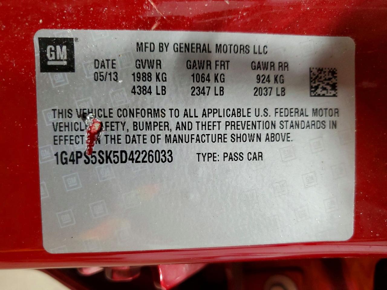 2013 Buick Verano Red vin: 1G4PS5SK5D4226033