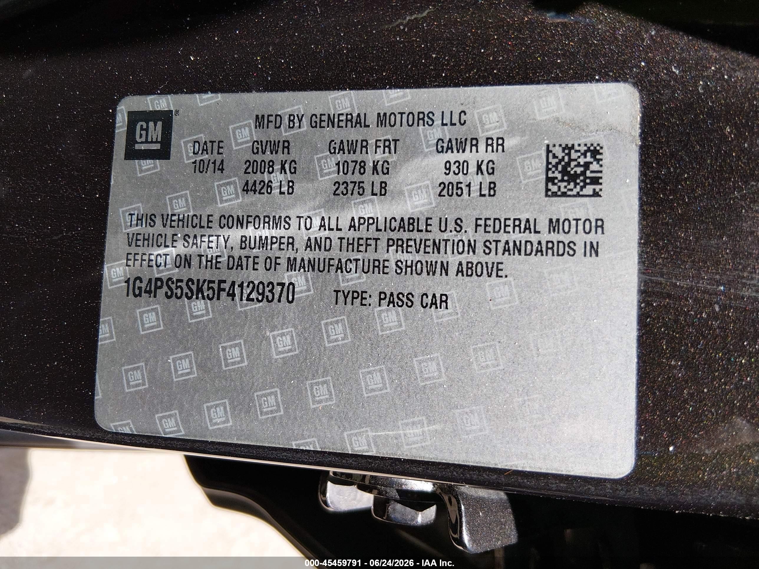 2015 Buick Verano Leather Group Black vin: 1G4PS5SK5F4129370