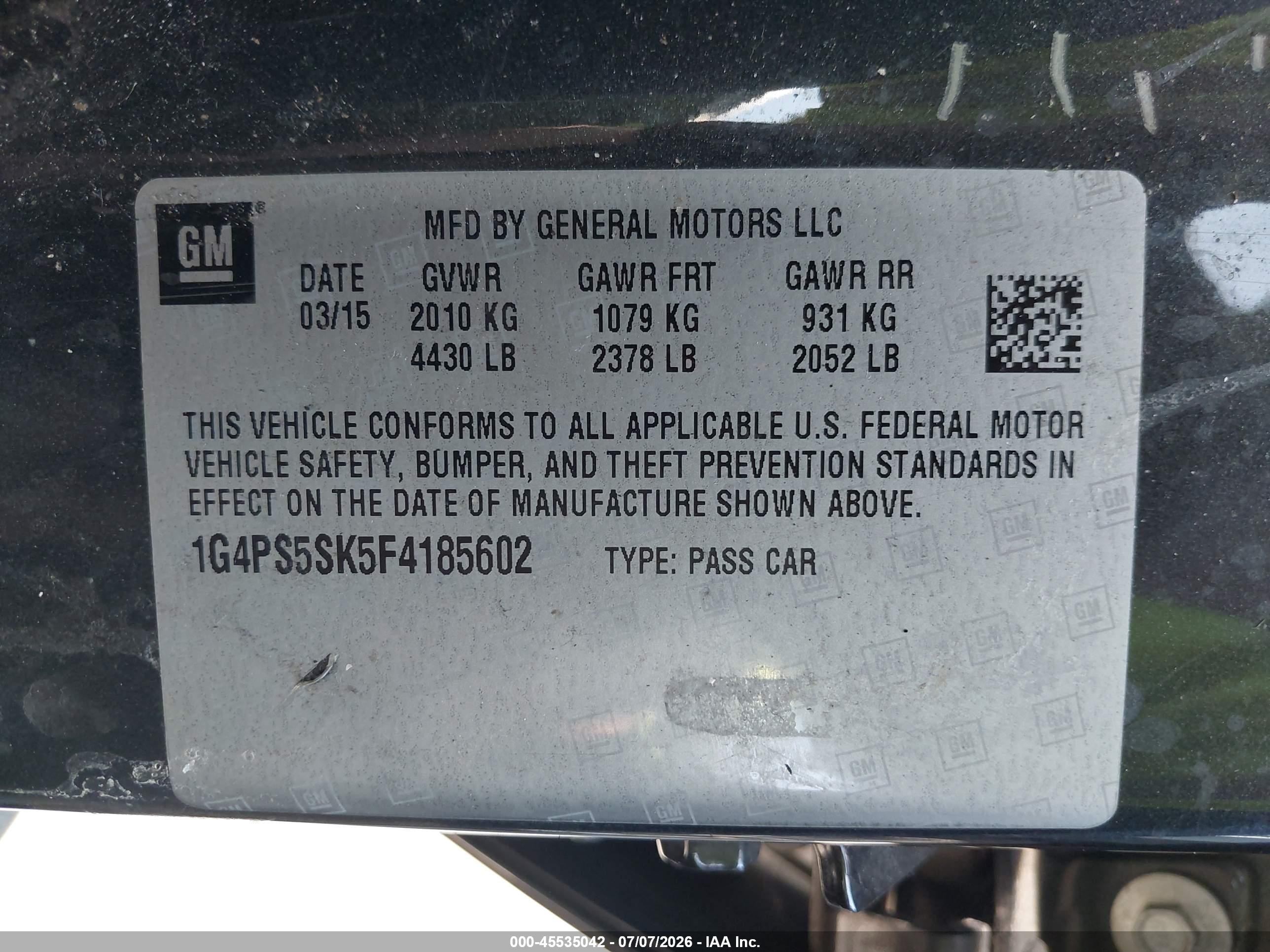 2015 Buick Verano Leather Group Gray vin: 1G4PS5SK5F4185602