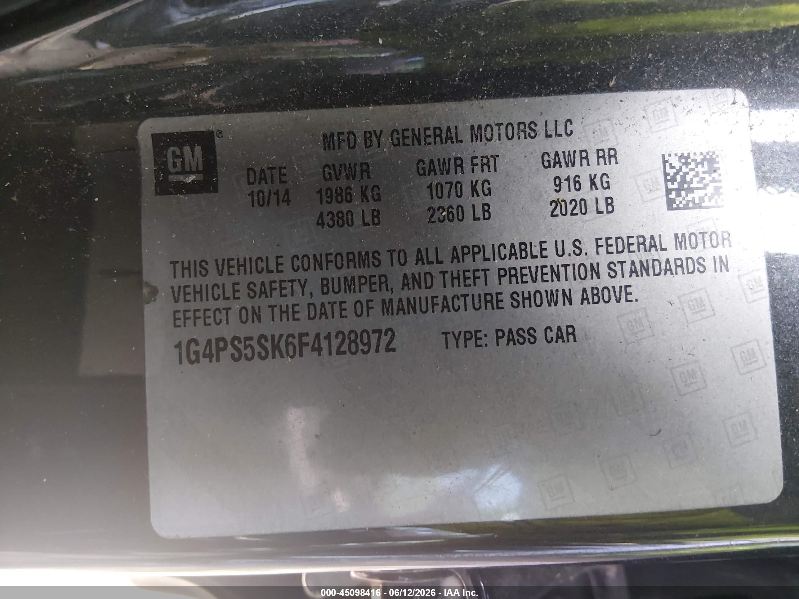 2015 Buick Verano Leather Group Gray vin: 1G4PS5SK6F4128972