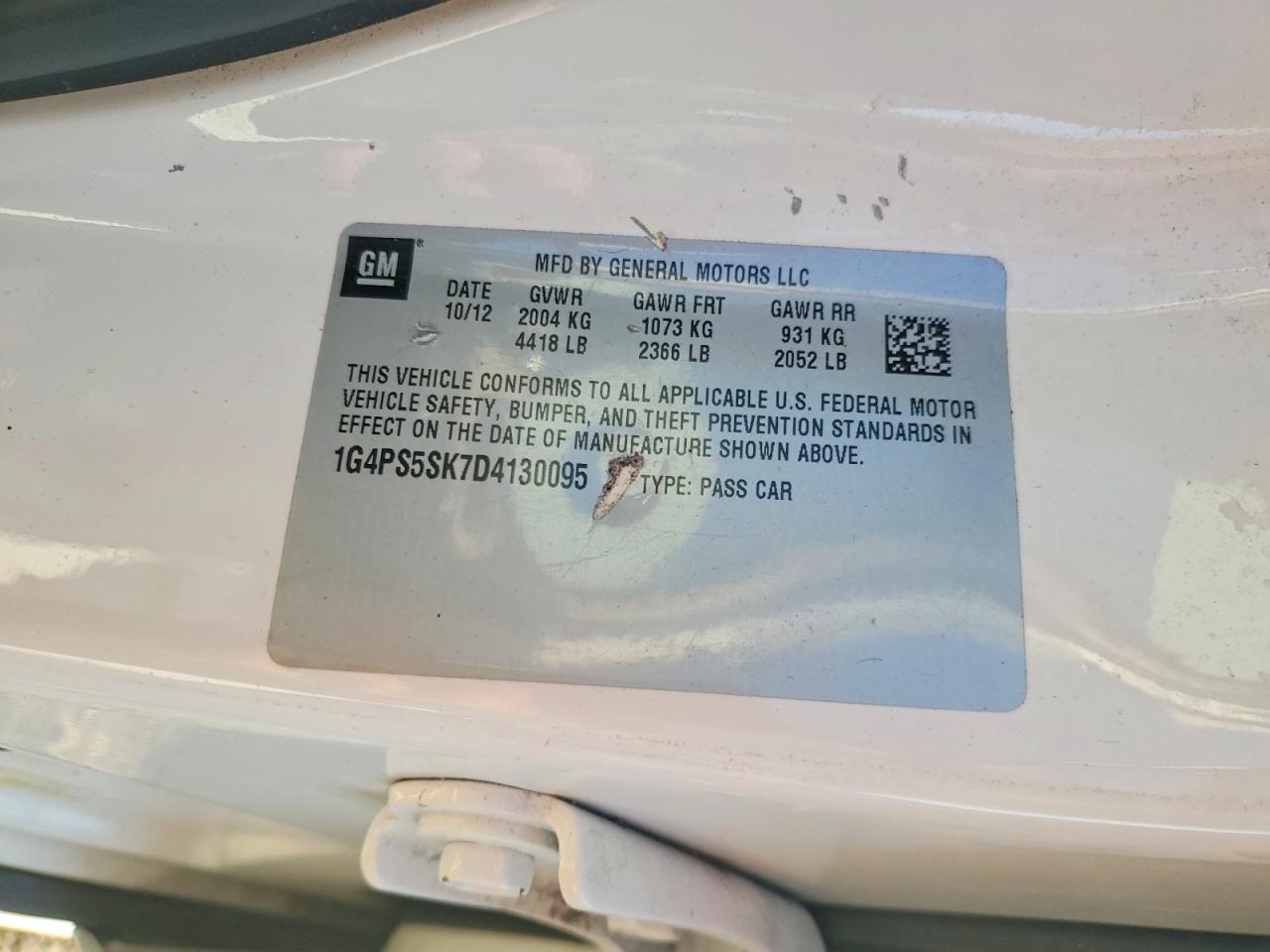 2013 Buick Verano White vin: 1G4PS5SK7D4130095
