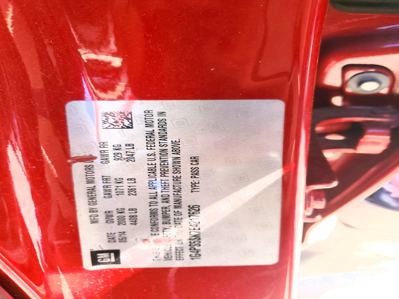 2014 Buick Verano Red vin: 1G4PS5SK7E4217626