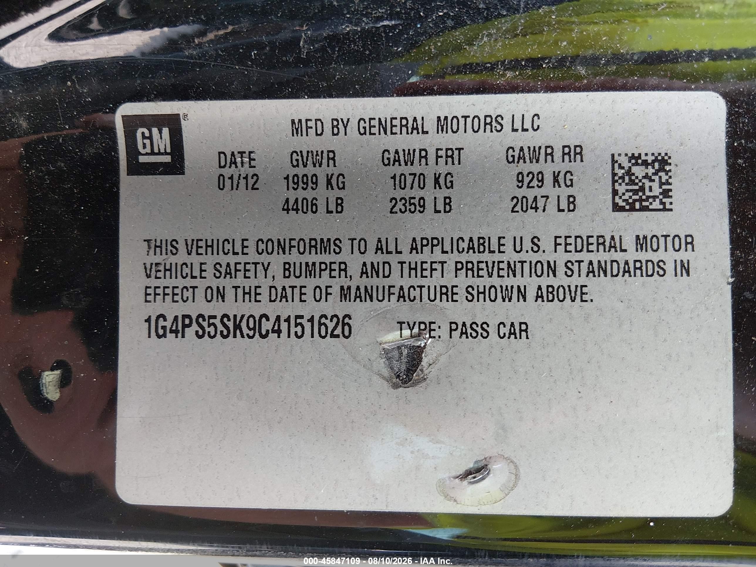 2012 Buick Verano Leather Group Black vin: 1G4PS5SK9C4151626