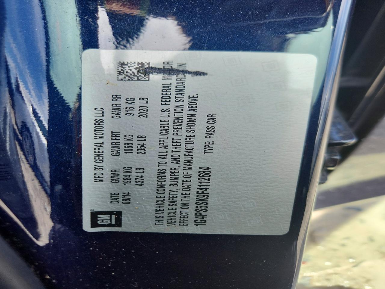 2015 Buick Verano Blue vin: 1G4PS5SK9F4112684