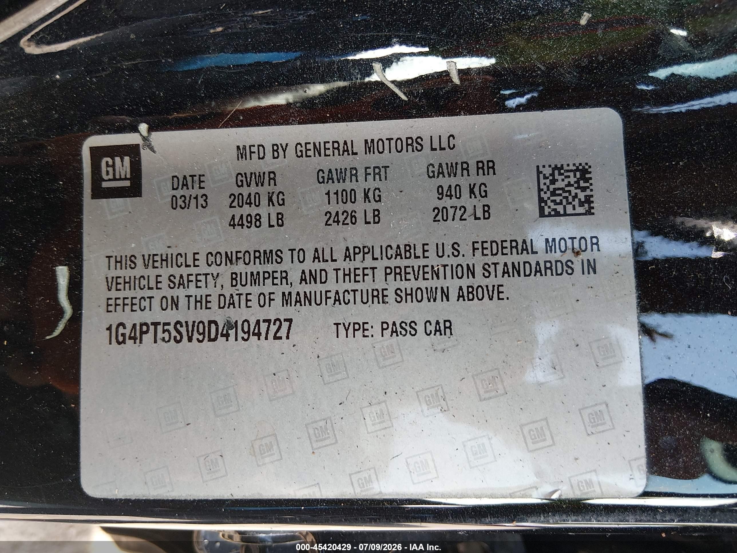 2013 Buick Verano Premium Group Black vin: 1G4PT5SV9D4194727