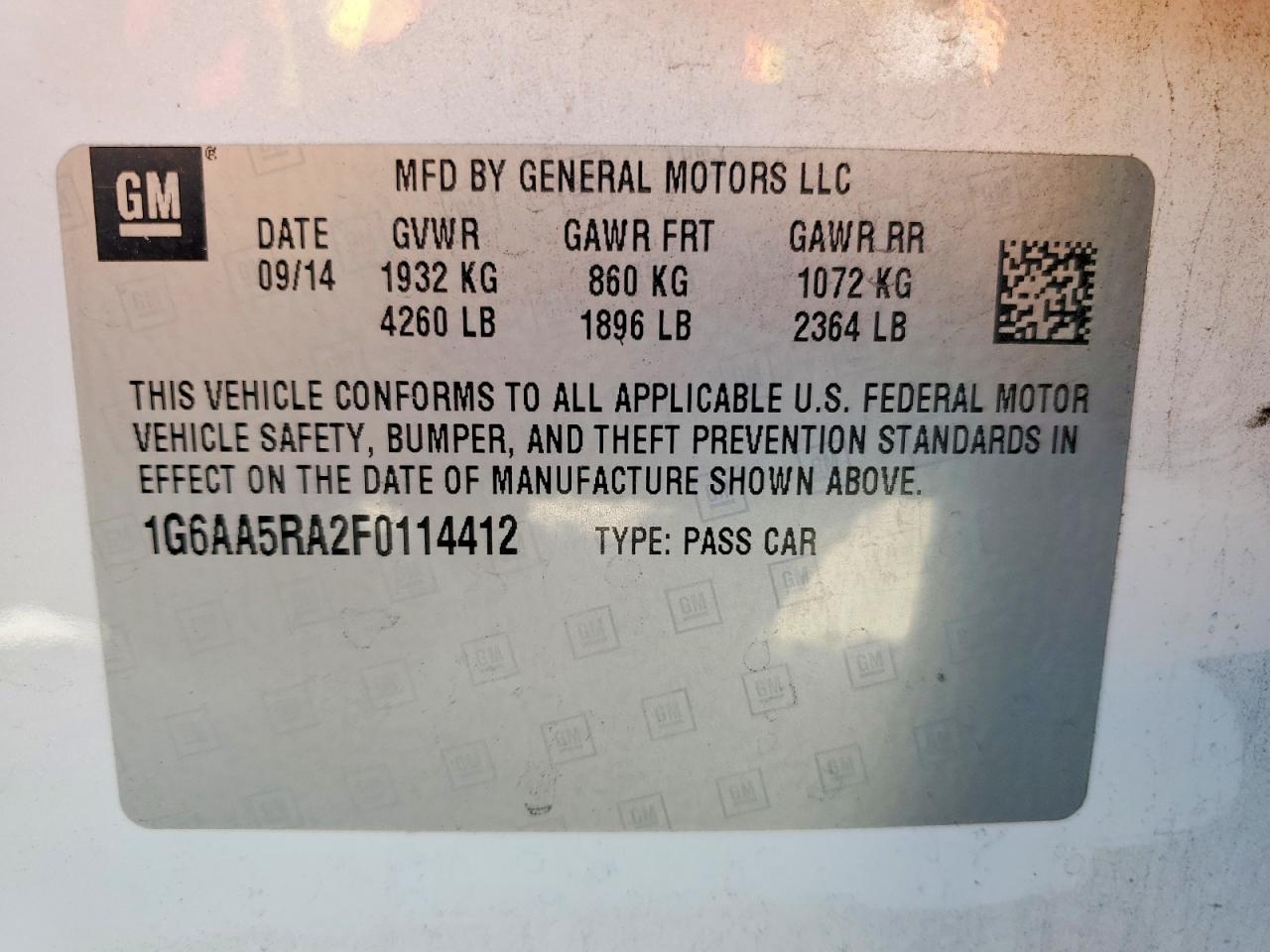 2015 Cadillac Ats White vin: 1G6AA5RA2F0114412